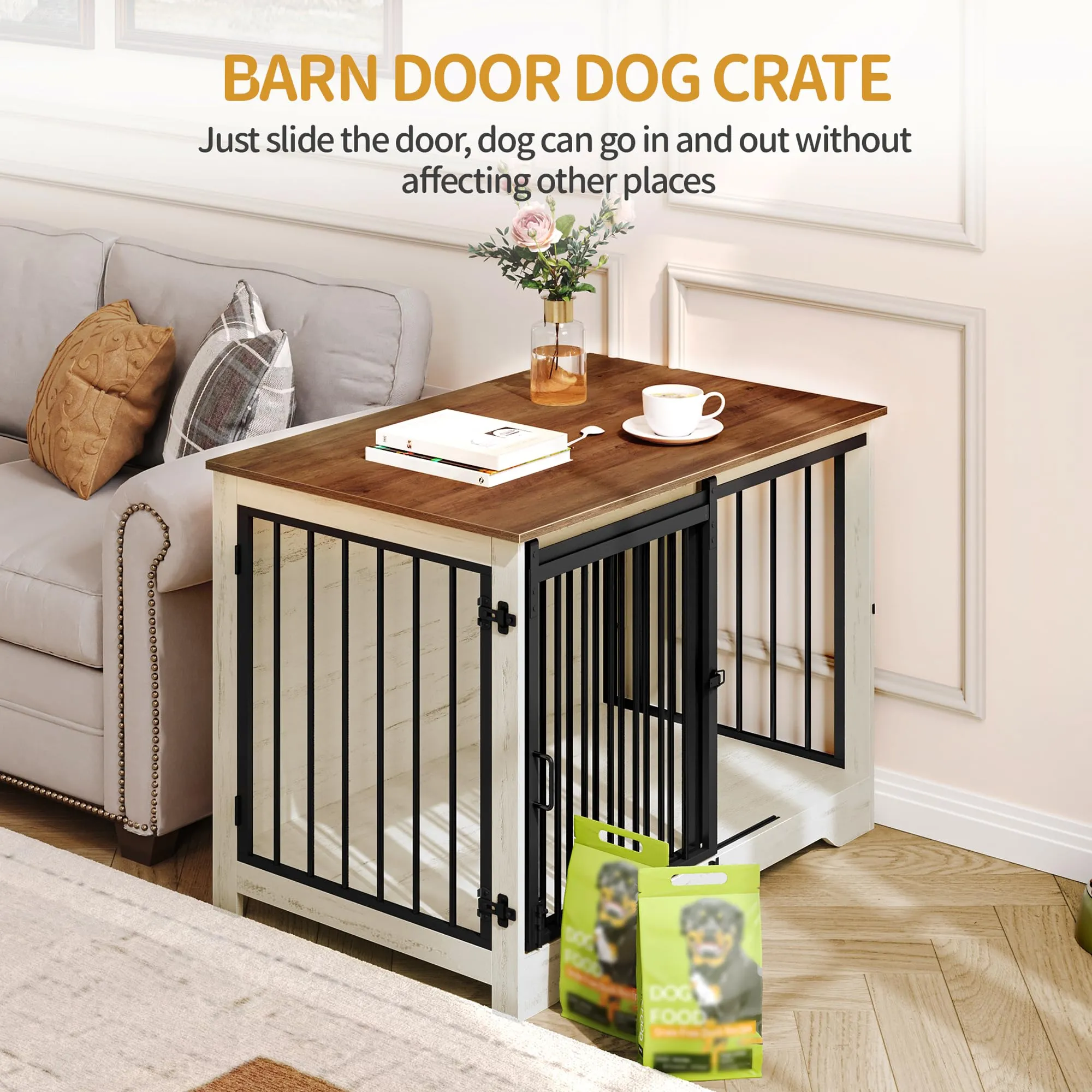 Hzuaneri Gabbia per Cani con Tavolo, Bianco e Marrone, 100 cm - immagine 3