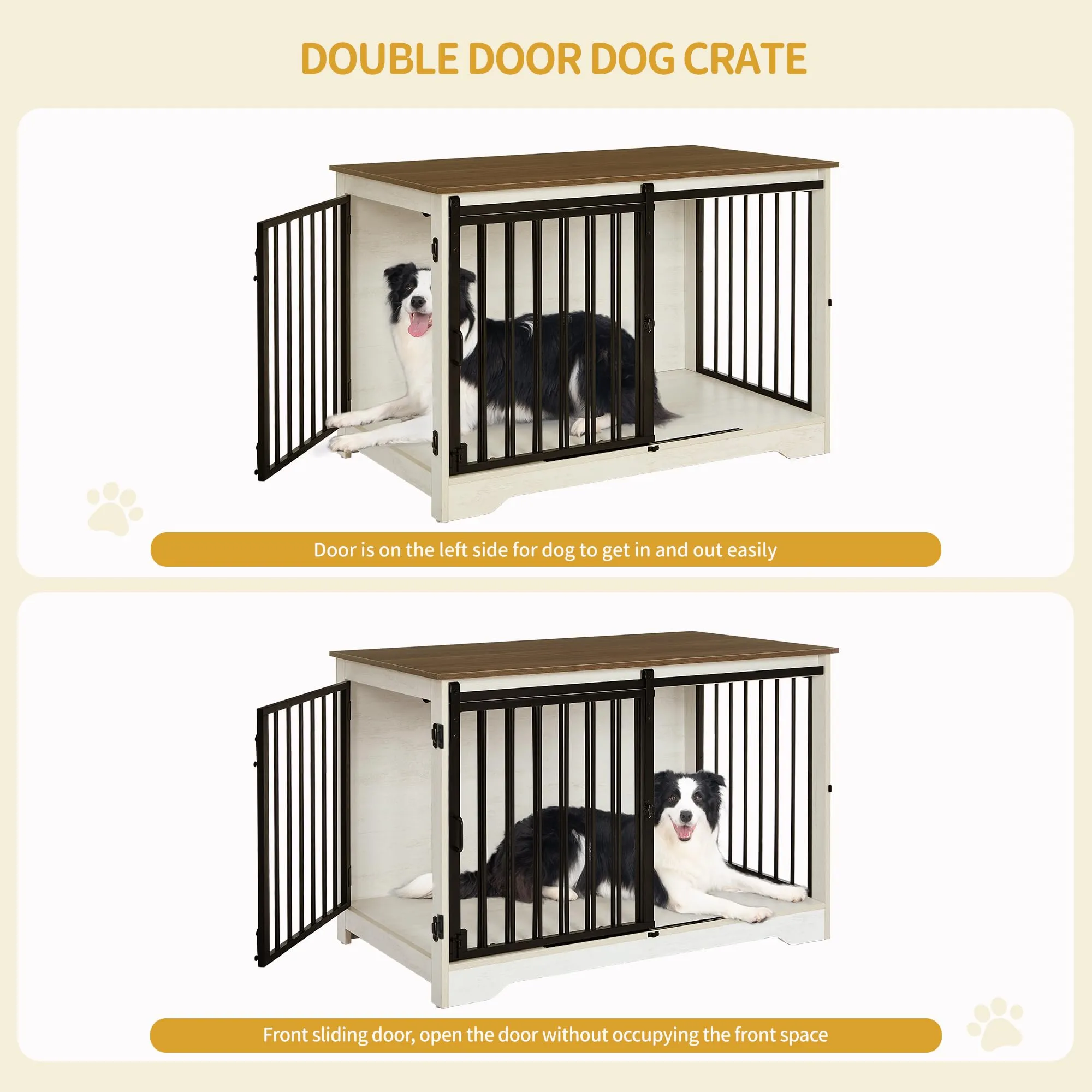 Hzuaneri Gabbia per Cani con Tavolo, Bianco e Marrone, 100 cm - immagine 4
