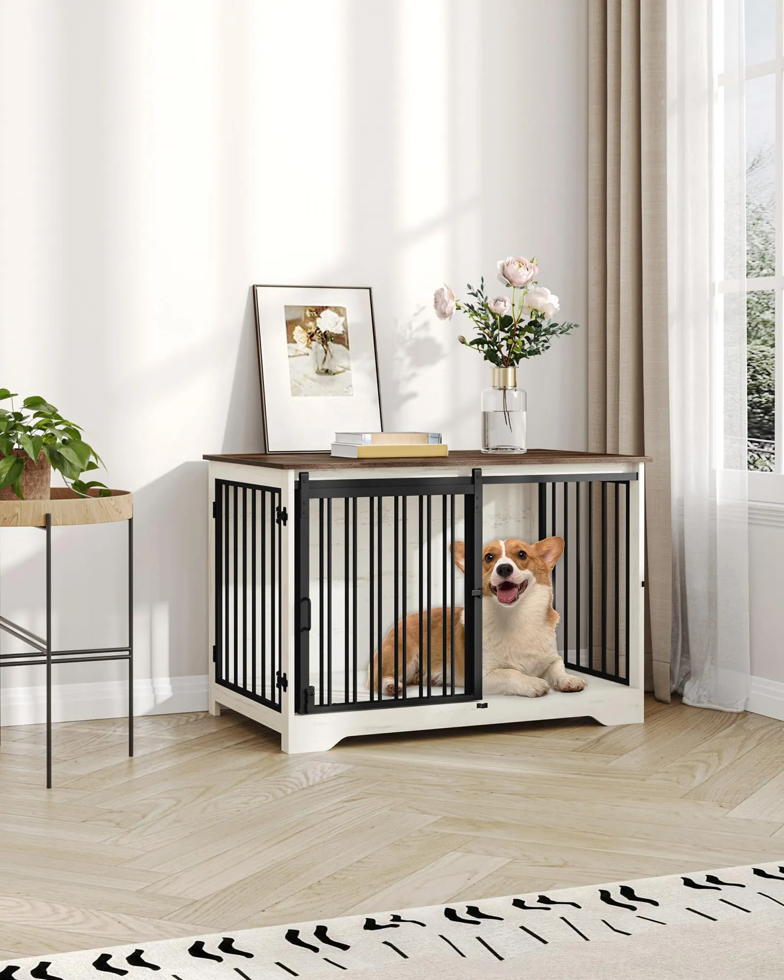Hzuaneri Gabbia per Cani con Tavolo, Bianco e Marrone, 100 cm - immagine 7