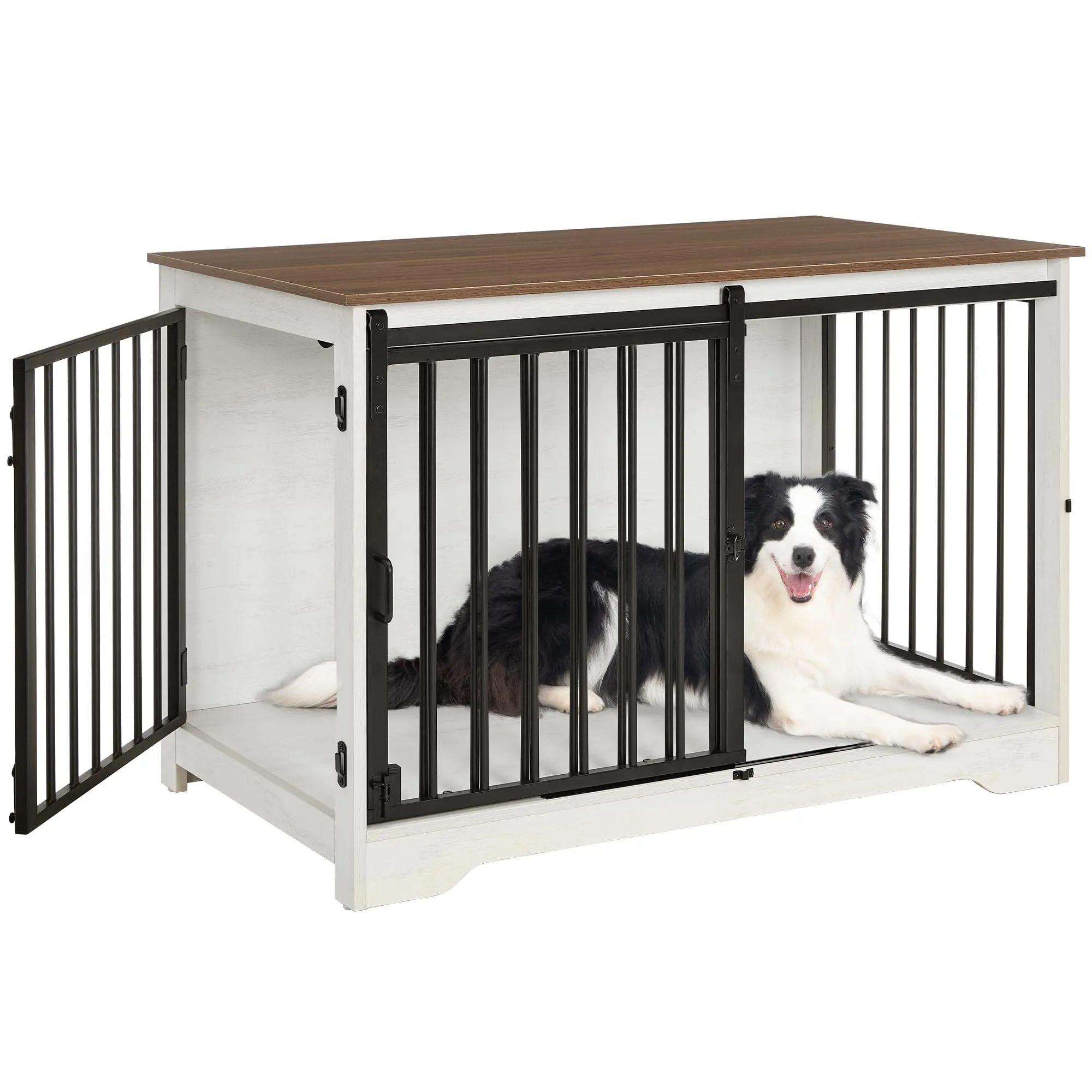 Hzuaneri Gabbia per Cani con Tavolo, Bianco e Marrone, 100 cm - immagine 9