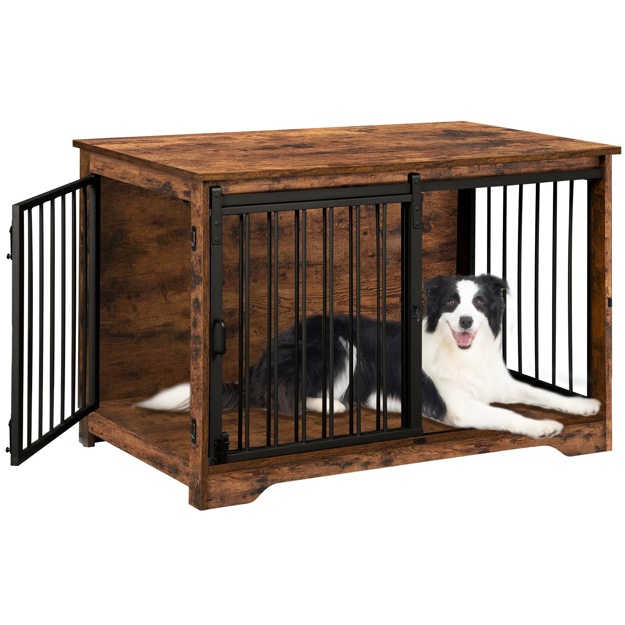 Hzuaneri Gabbia per Cani con Tavolo, Marrone Rustico, 100 x 60 x 68 cm - immagine 1
