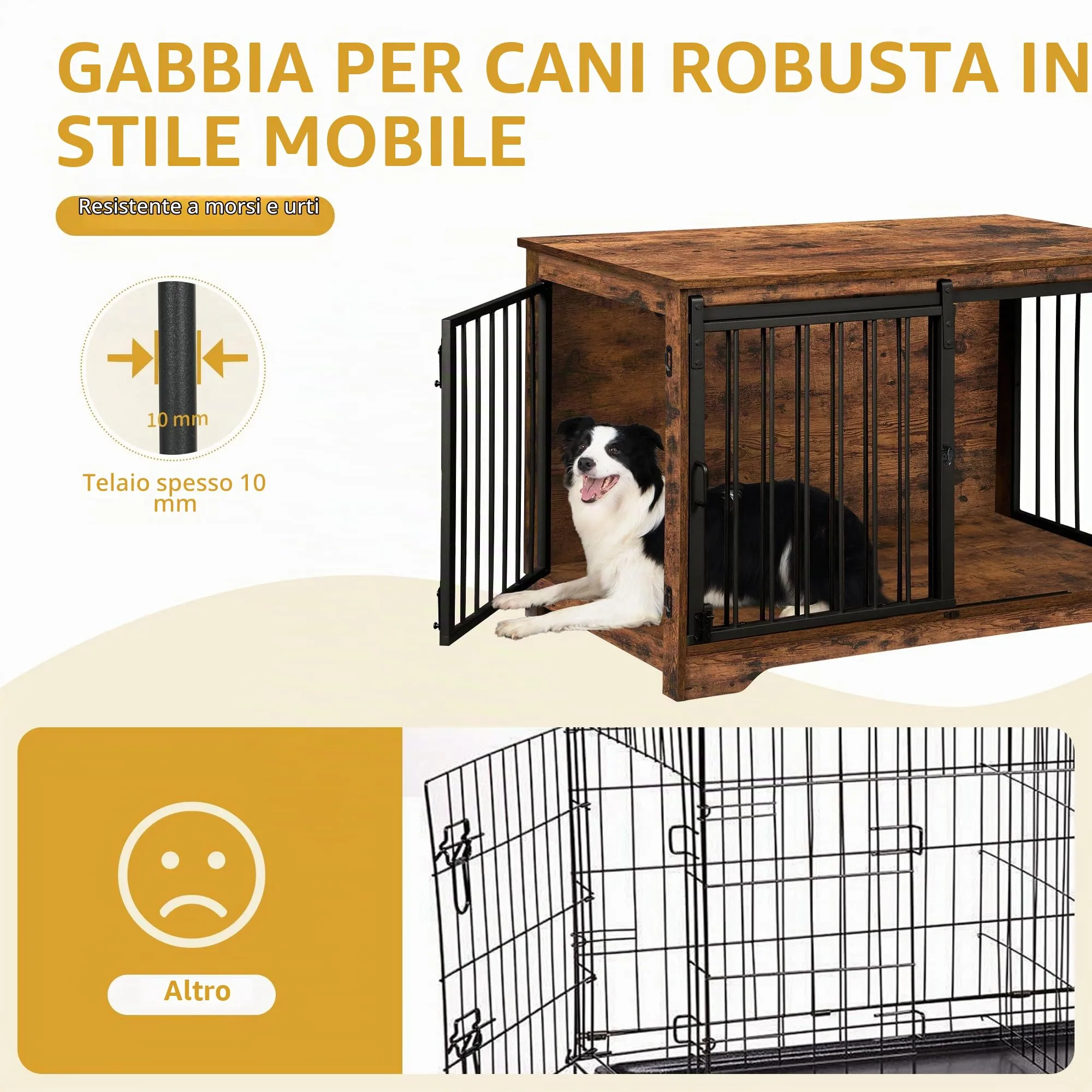 Hzuaneri Gabbia per Cani con Tavolo, Marrone Rustico, 100 x 60 x 68 cm - immagine 4