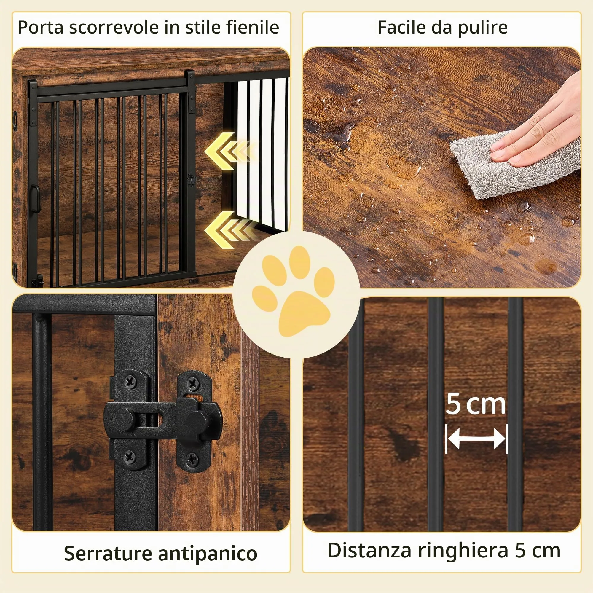 Hzuaneri Gabbia per Cani con Tavolo, Marrone Rustico, 100 x 60 x 68 cm - immagine 5