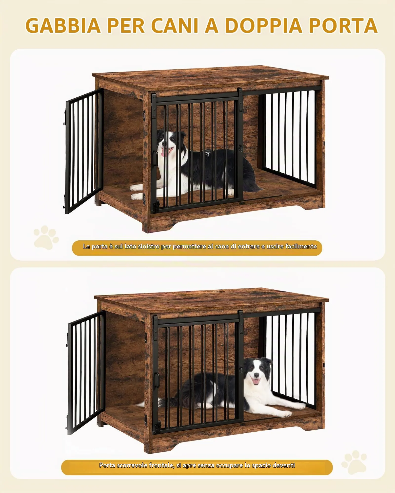 Hzuaneri Gabbia per Cani con Tavolo, Marrone Rustico, 100 x 60 x 68 cm - immagine 7