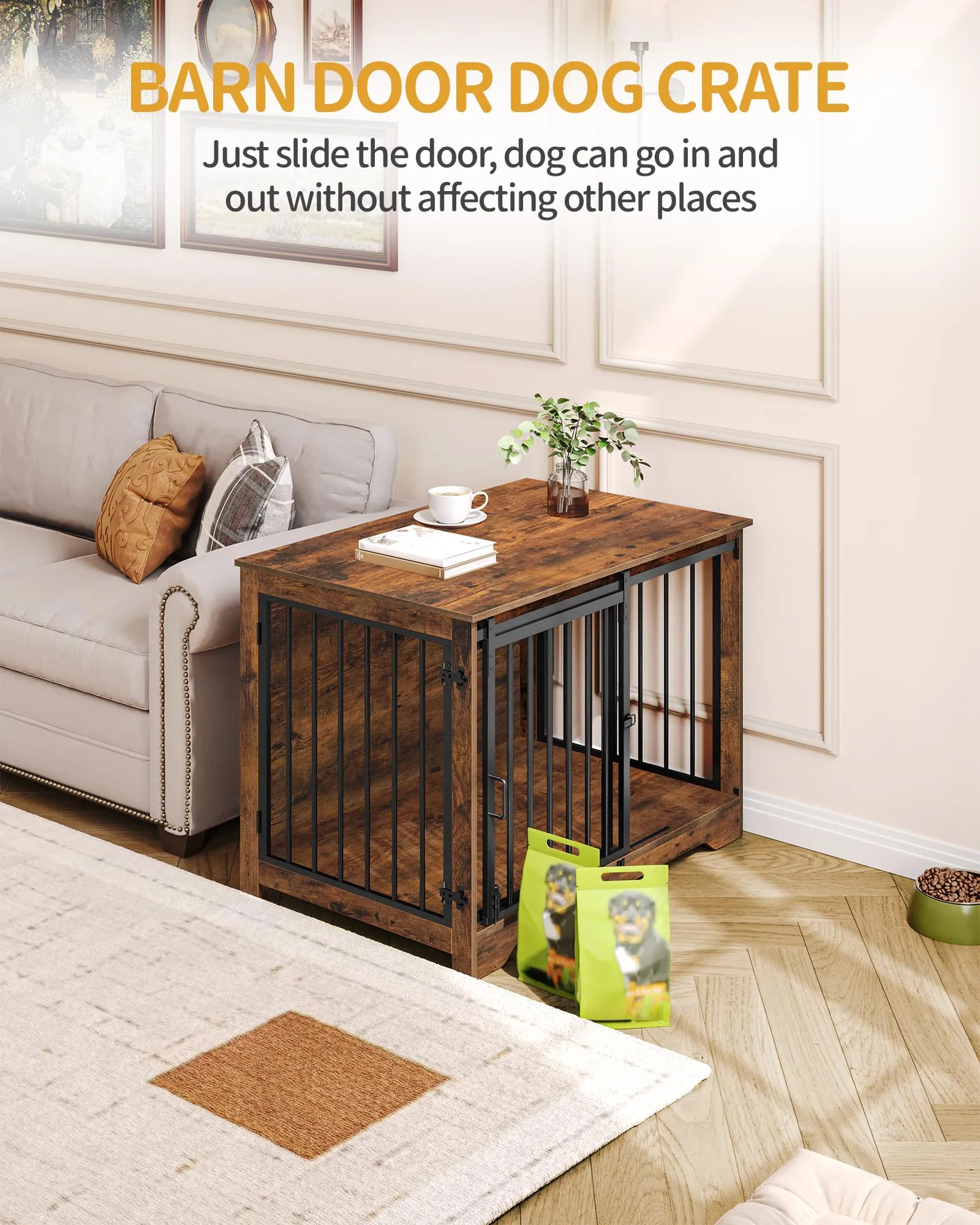 Hzuaneri Gabbia per Cani con Tavolo, Marrone Rustico, 100 x 60 x 68 cm - immagine 9