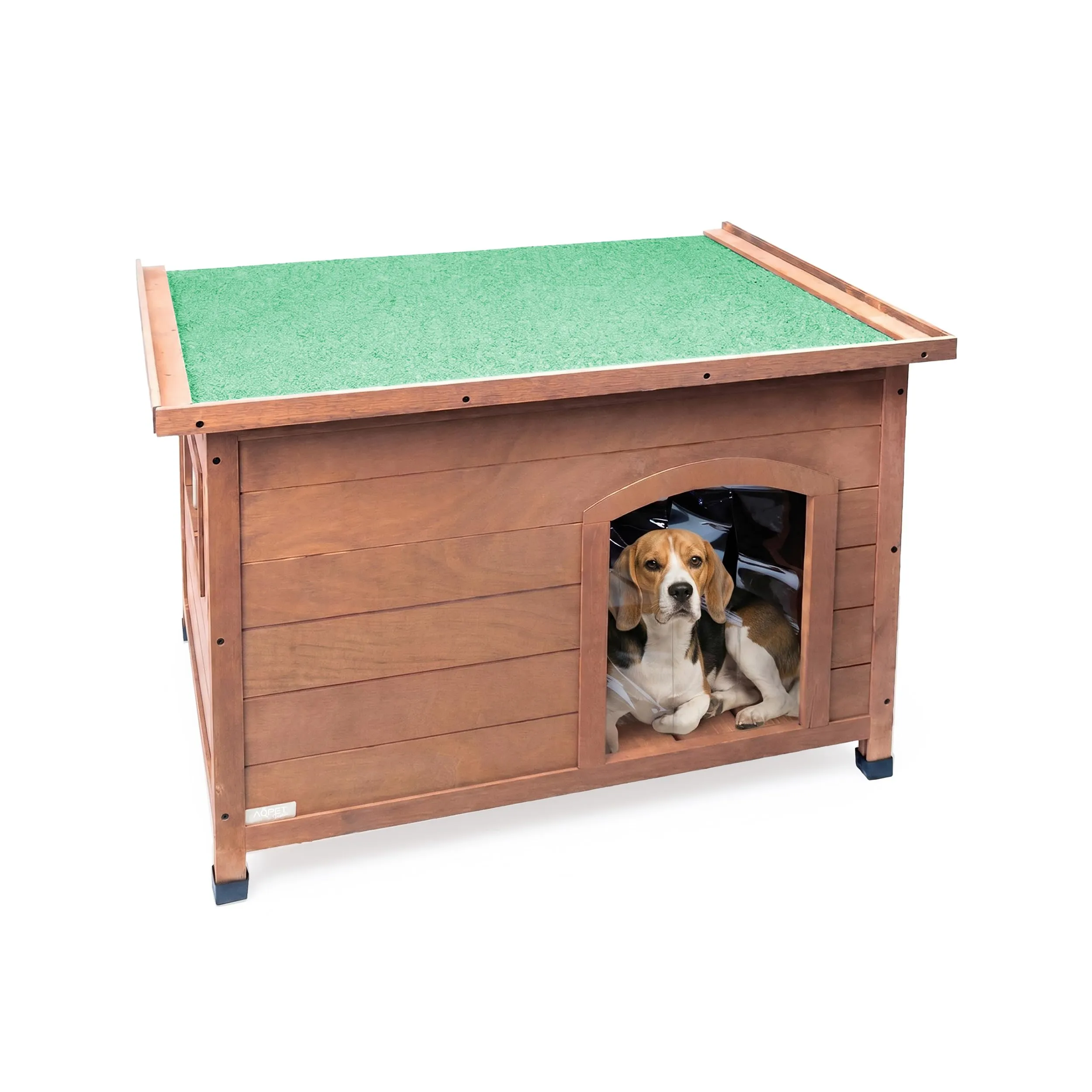 Aqpet Baita Cuccia in Legno da Esterno per Cani con Tetto Apribile e Tende Termiche, Medium 104x68x75 h - immagine 1