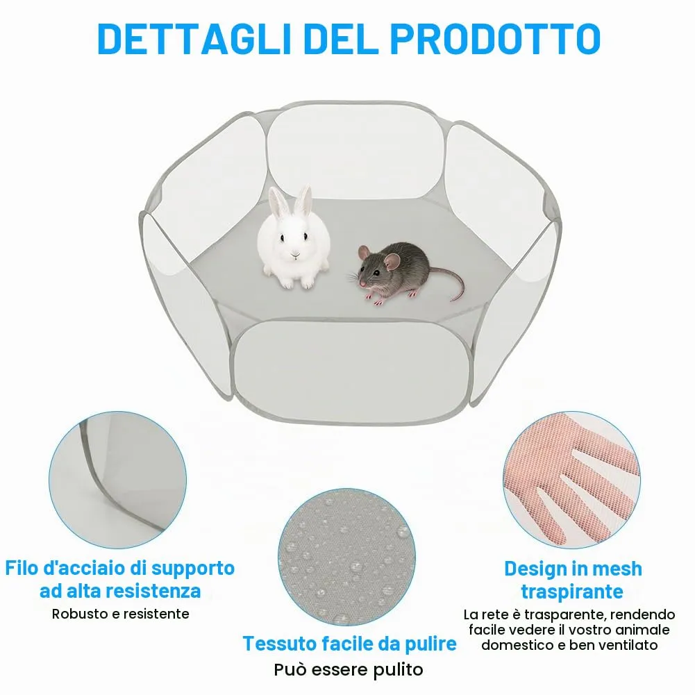 Aomig Recinto Pieghevole per Piccoli Animali con Borsa per il Trasporto, Grigio - immagine 3