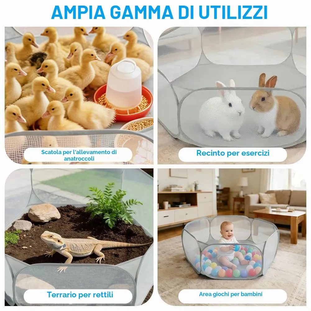 Aomig Recinto Pieghevole per Piccoli Animali con Borsa per il Trasporto, Grigio - immagine 7