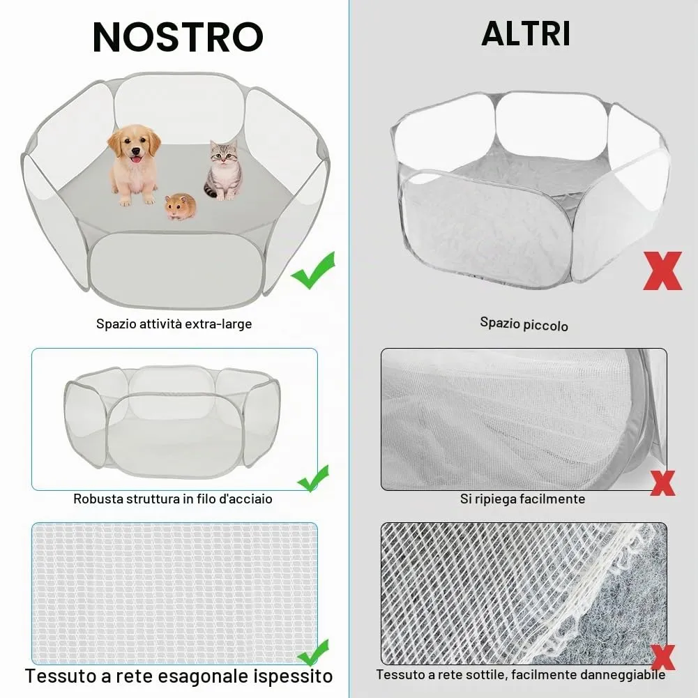 Aomig Recinto Pieghevole per Piccoli Animali con Borsa per il Trasporto, Grigio - immagine 8