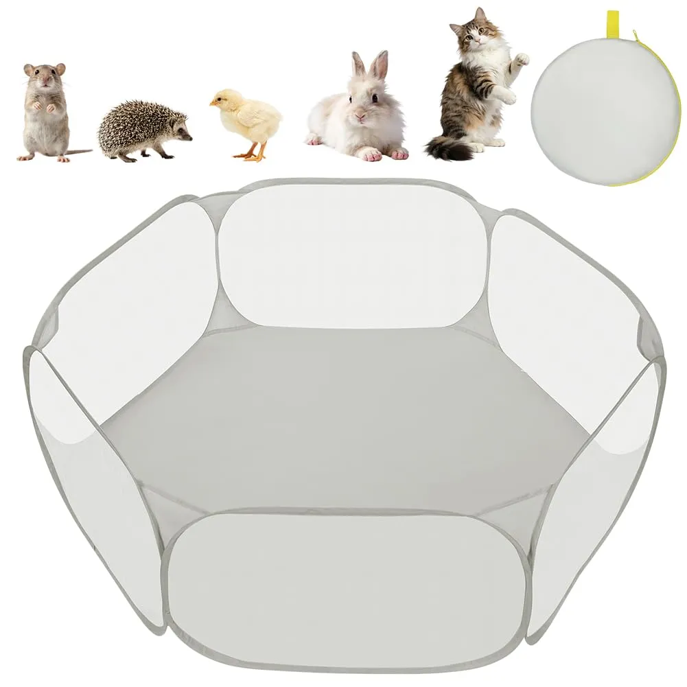 Aomig Recinto Pieghevole per Piccoli Animali con Borsa per il Trasporto, Grigio - immagine 9