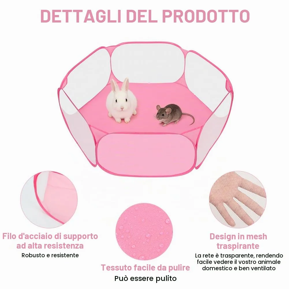 Aomig Recinto Pieghevole per Piccoli Animali con Borsa per il Trasporto, Rosa - immagine 3