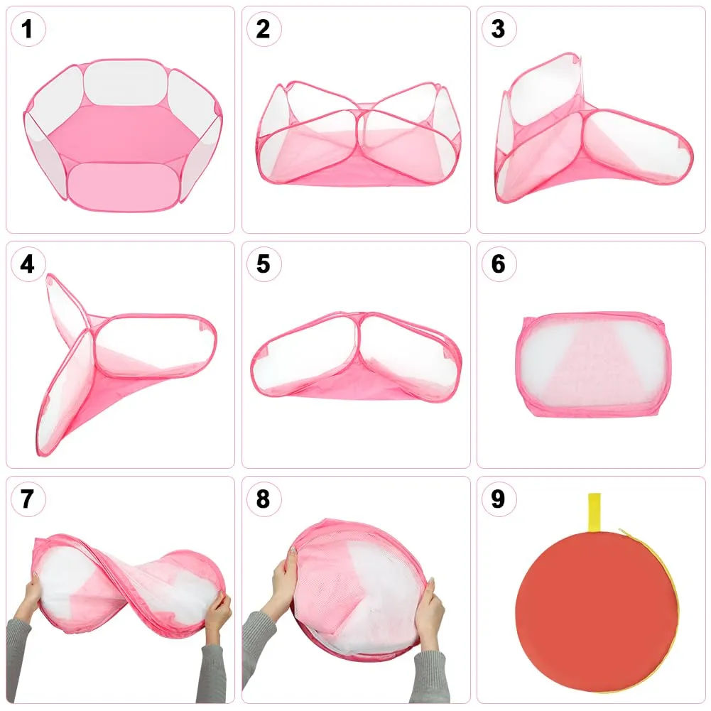 Aomig Recinto Pieghevole per Piccoli Animali con Borsa per il Trasporto, Rosa - immagine 5