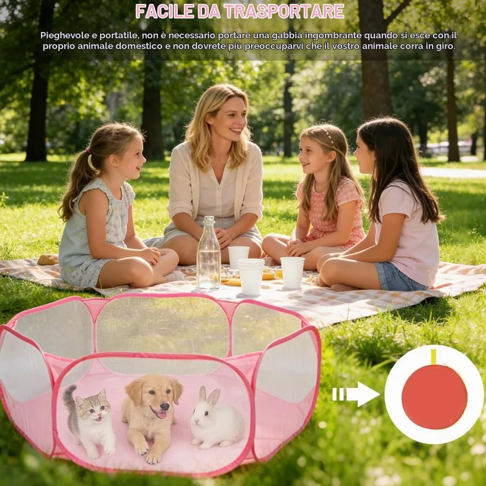 Aomig Recinto Pieghevole per Piccoli Animali con Borsa per il Trasporto, Rosa - immagine 6