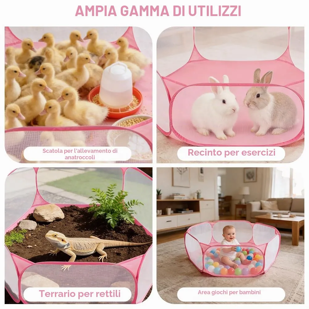 Aomig Recinto Pieghevole per Piccoli Animali con Borsa per il Trasporto, Rosa - immagine 7