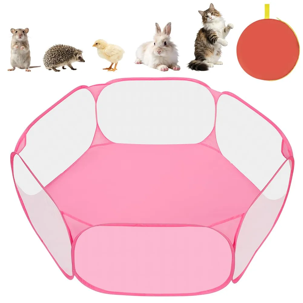 Aomig Recinto Pieghevole per Piccoli Animali con Borsa per il Trasporto, Rosa - immagine 9