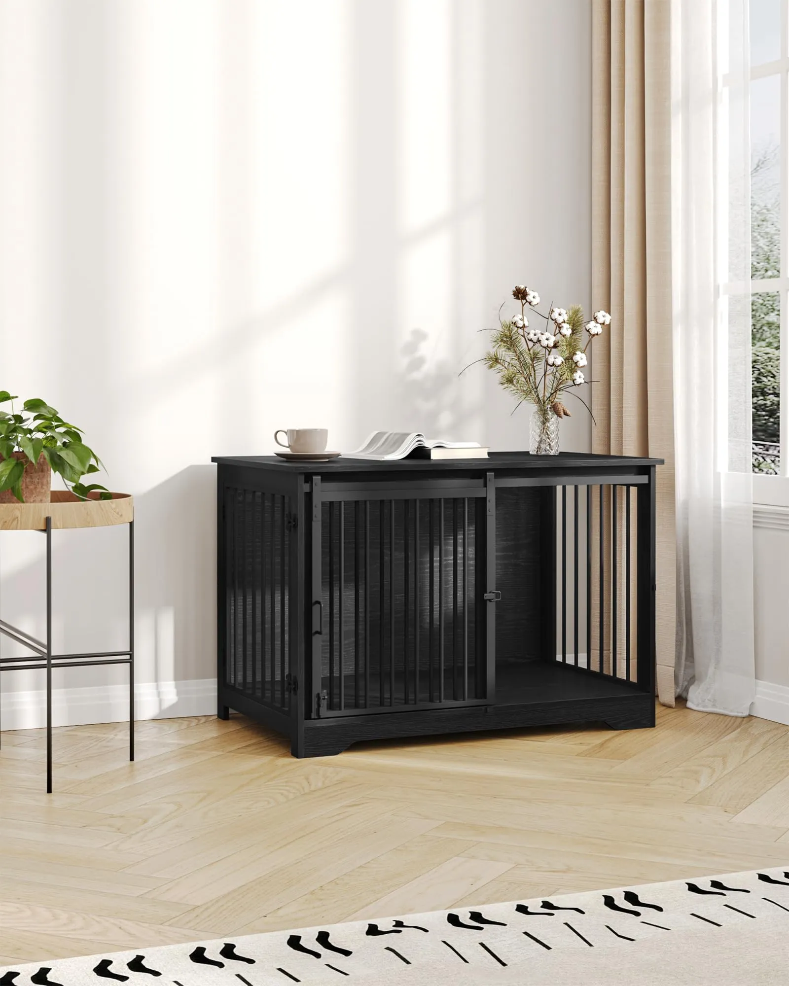 Hzuaneri Gabbia per Cani con Tavolo, Nero, 100 x 60 x 68 cm - immagine 4