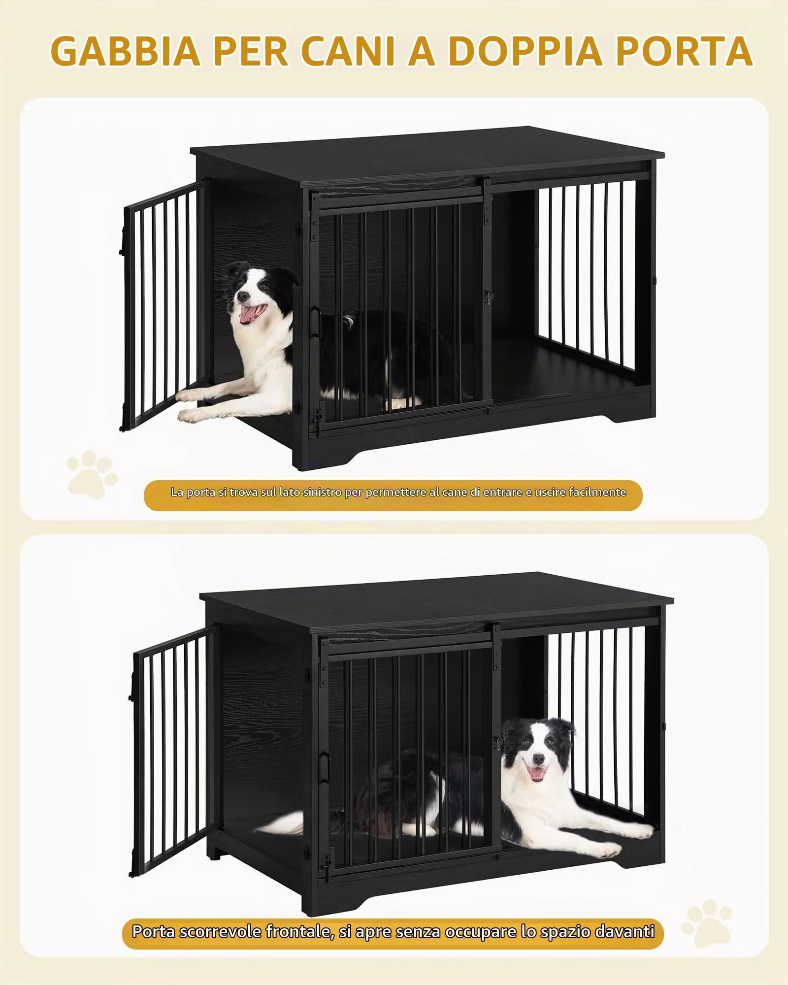 Hzuaneri Gabbia per Cani con Tavolo, Nero, 100 x 60 x 68 cm - immagine 7