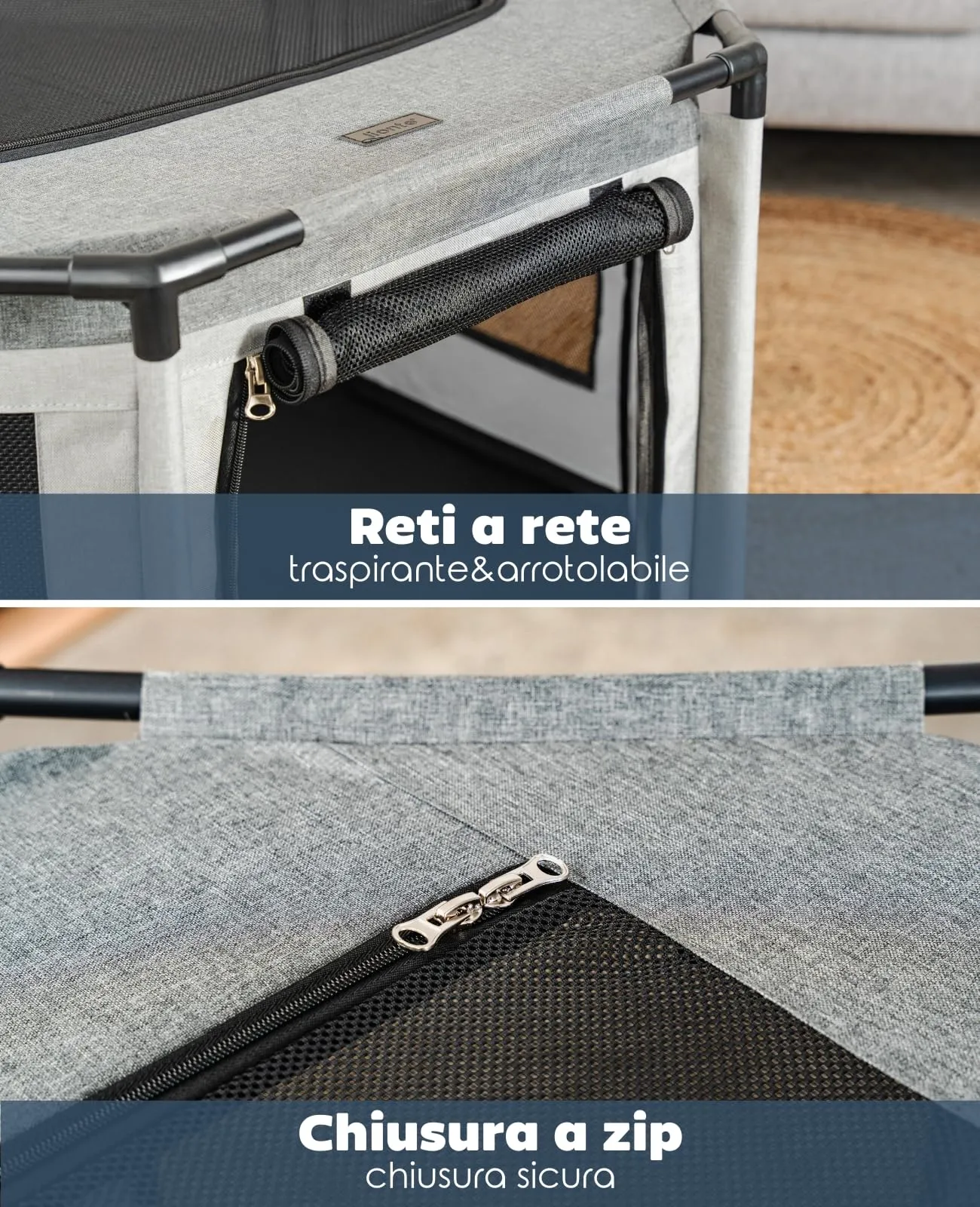 lionto Recinto per cani e gatti in tessuto Oxford e rete, struttura in PVC, ottagonale, 72x72x43 cm, grigio - immagine 4