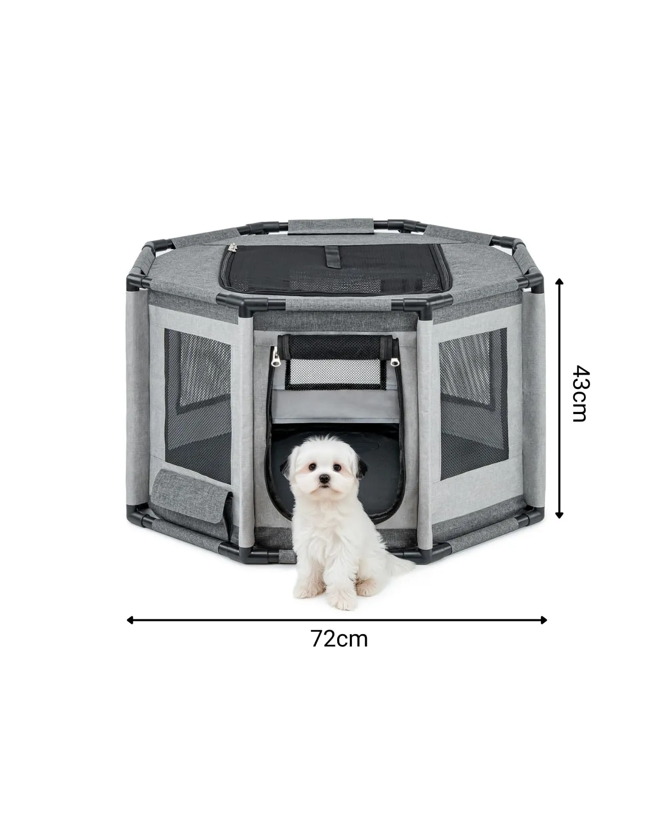 lionto Recinto per cani e gatti in tessuto Oxford e rete, struttura in PVC, ottagonale, 72x72x43 cm, grigio - immagine 5