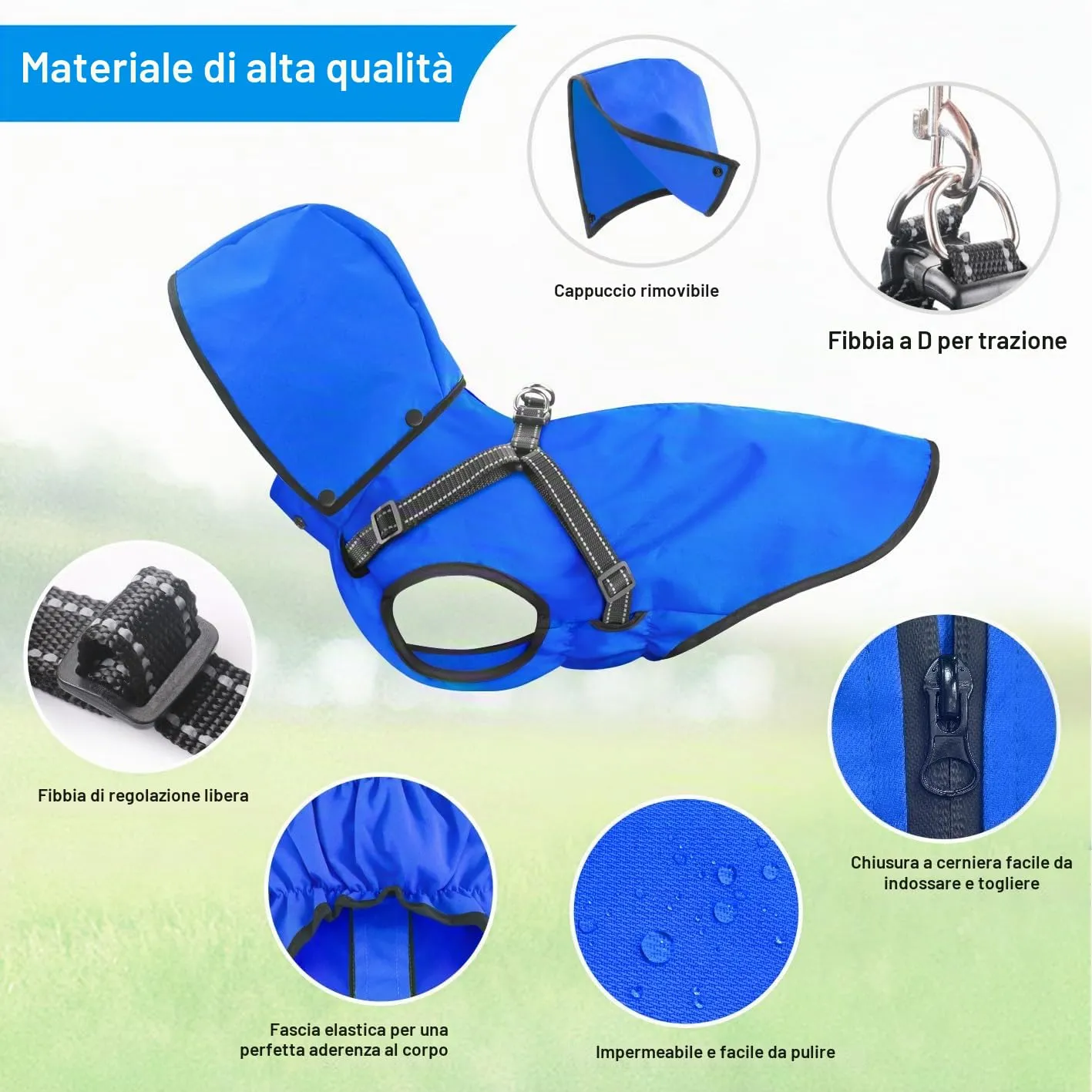 Mosucoirl Impermeabile per cani con cappuccio, Blu, Taglia S - immagine 5