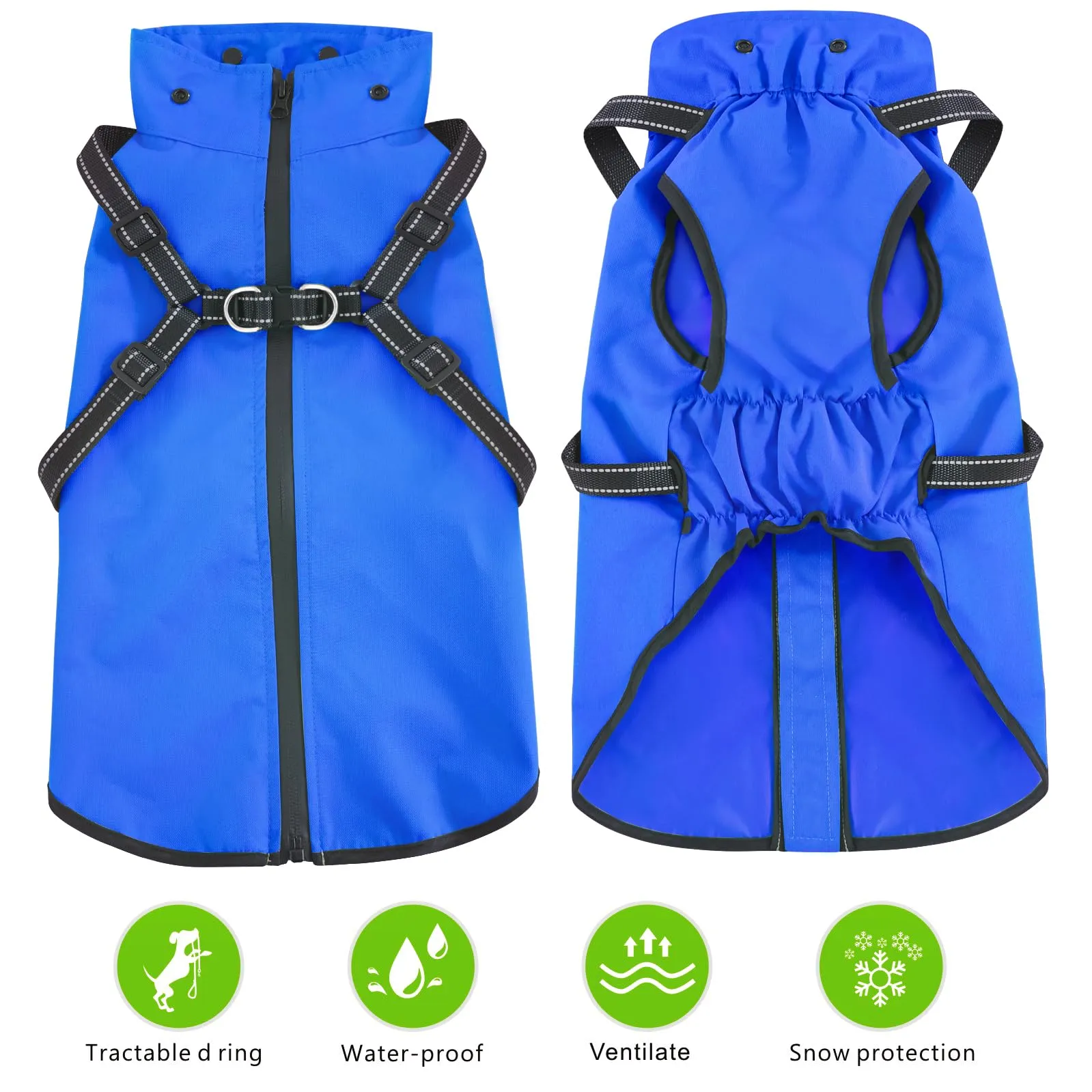 Mosucoirl Impermeabile per cani con cappuccio, Blu, XXL - immagine 3