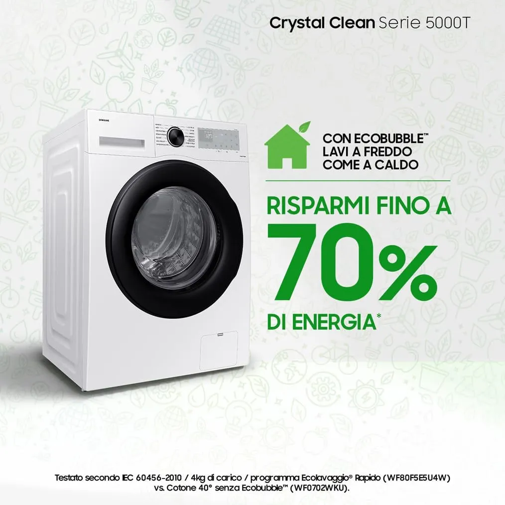 Samsung Crystal Clean WW80CGC04DAHET Lavatrice Libera Installazione 8 kg 1400 RPM Wifi Ecobubble Vapore Igienizzante Carica Frontale - immagine 3