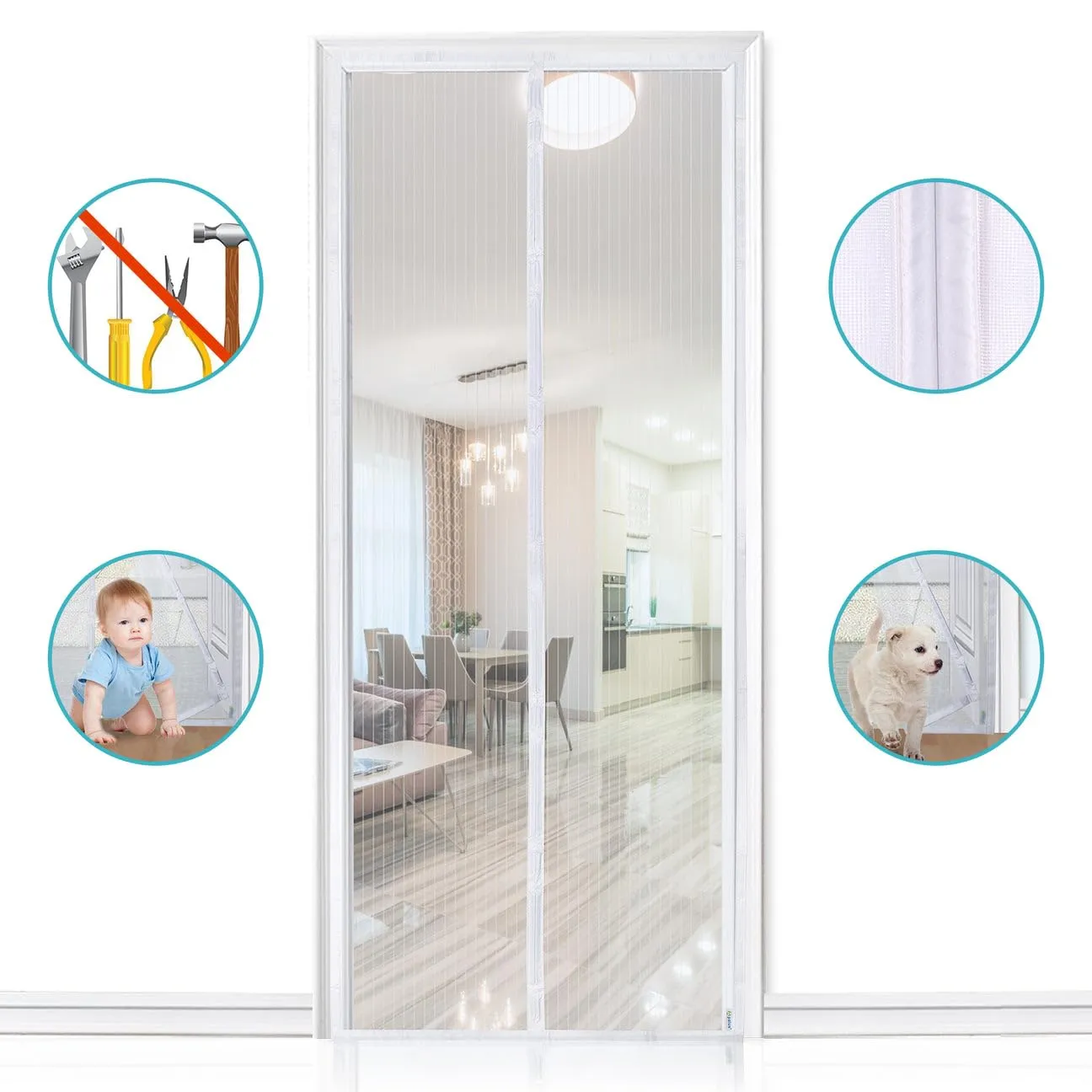 Apalus Zanzariera con Magneti per Porte, 85x210 cm, Bianco - immagine 3