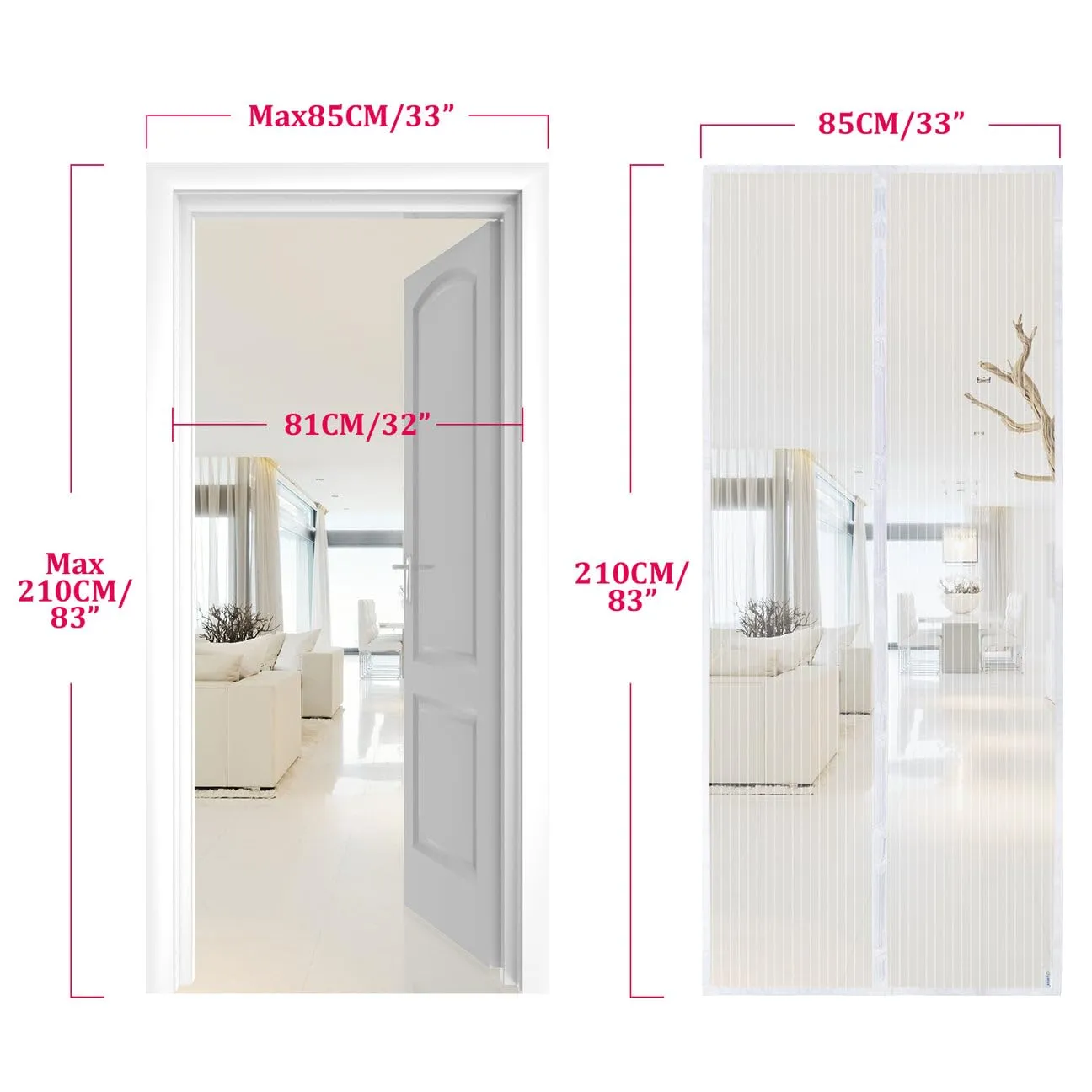 Apalus Zanzariera con Magneti per Porte, 85x210 cm, Bianco - immagine 4