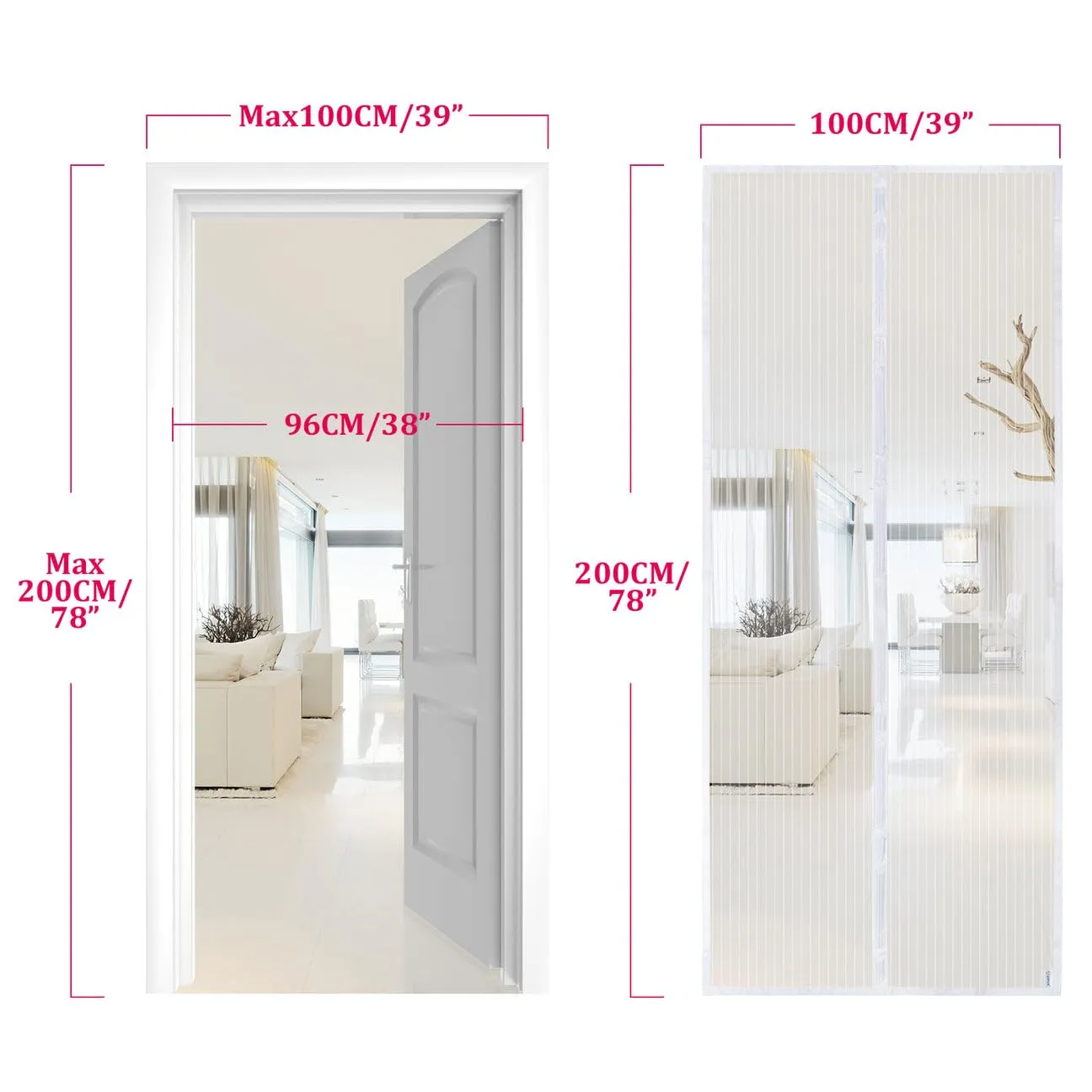 Apalus Zanzariera Magnetica per Porte, 100x200 cm, Bianco - immagine 4