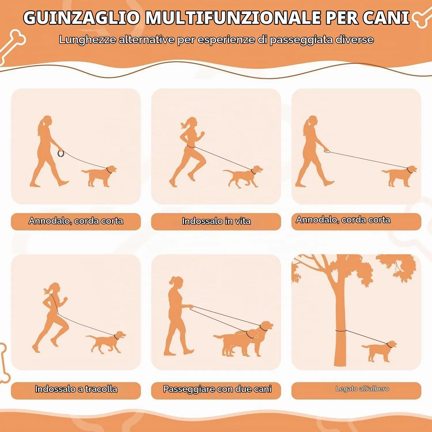PETCOOZ Guinzaglio per Cani Regolabile 3m, Doppio con Filo Riflettente, Nero - immagine 2
