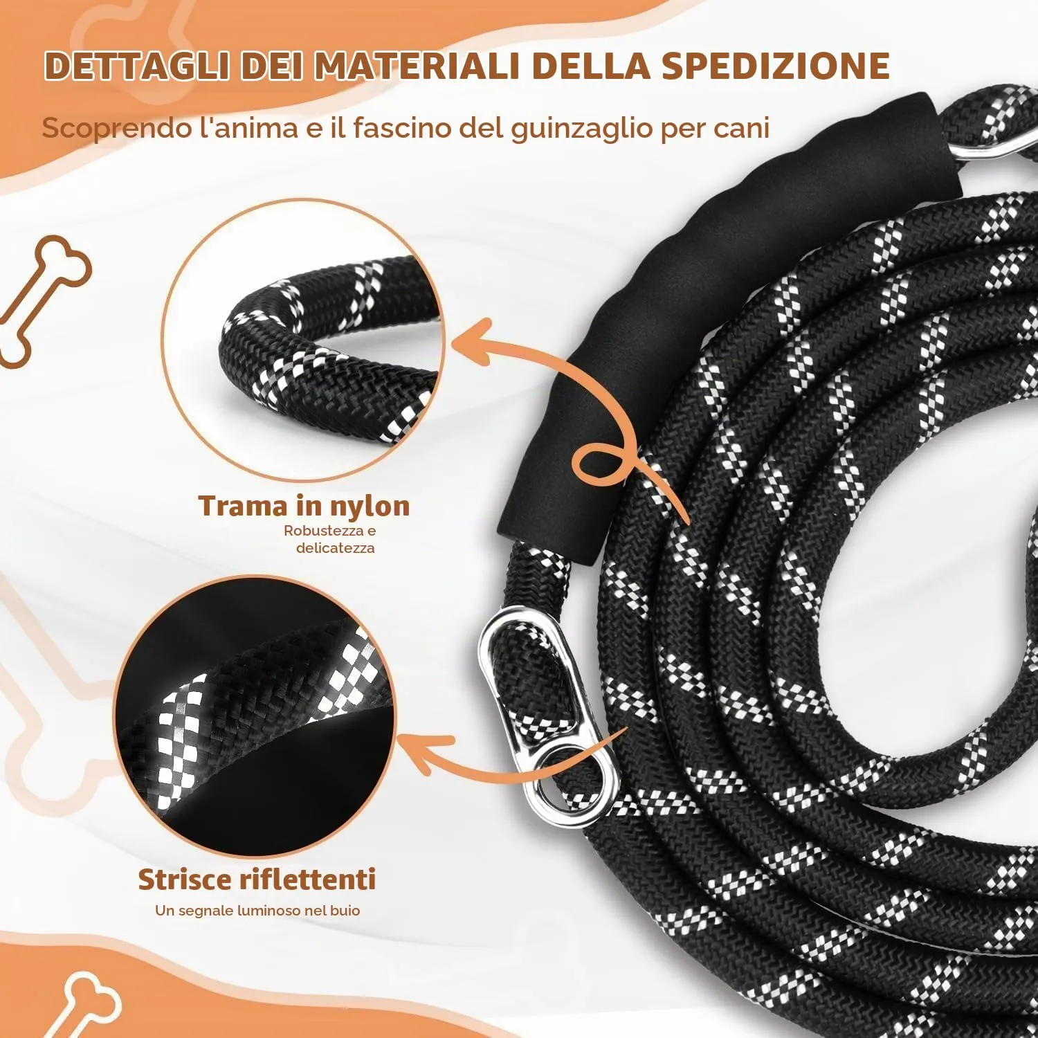 PETCOOZ Guinzaglio per Cani Regolabile 3m, Doppio con Filo Riflettente, Nero - immagine 3