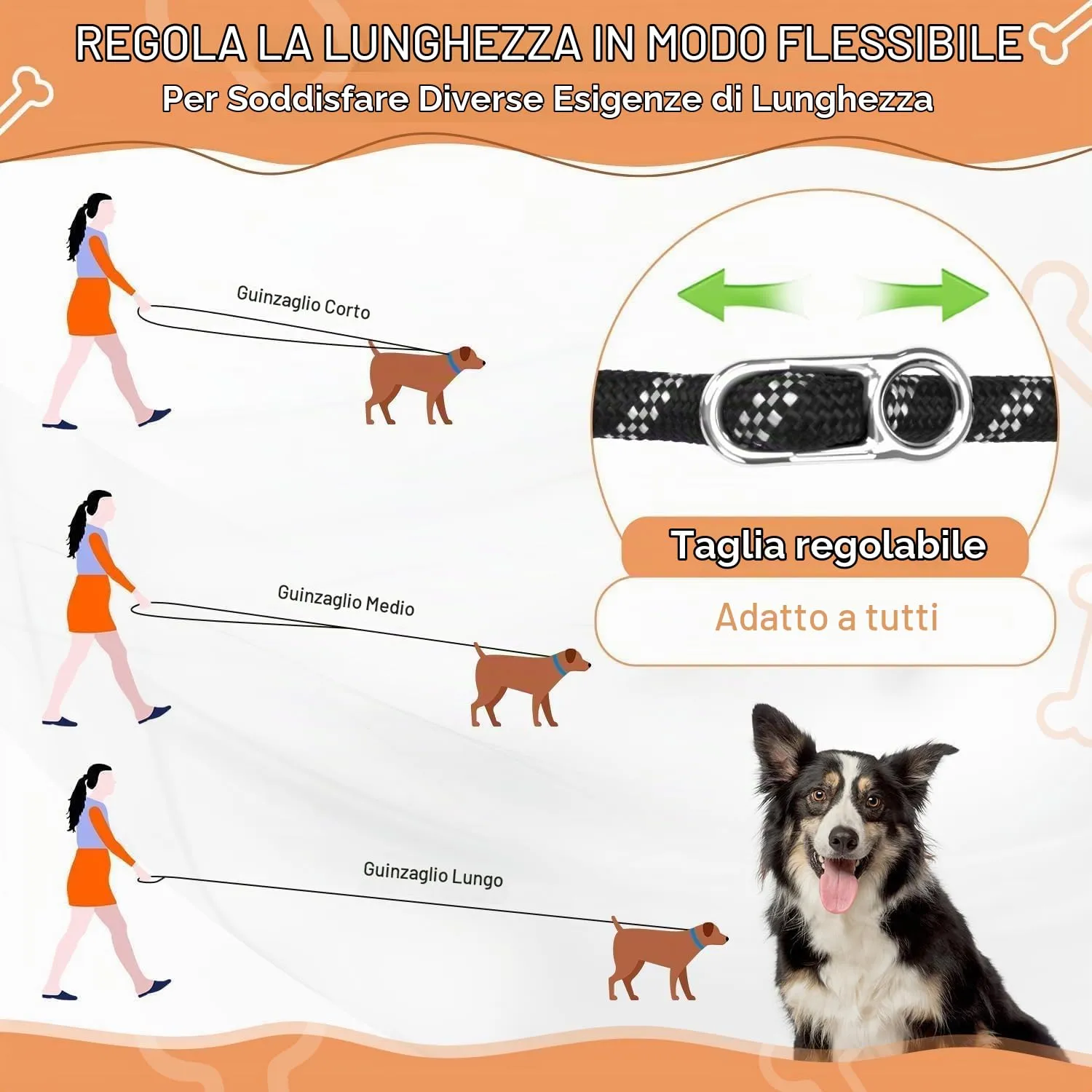 PETCOOZ Guinzaglio per Cani Regolabile 3m, Doppio con Filo Riflettente, Nero - immagine 7