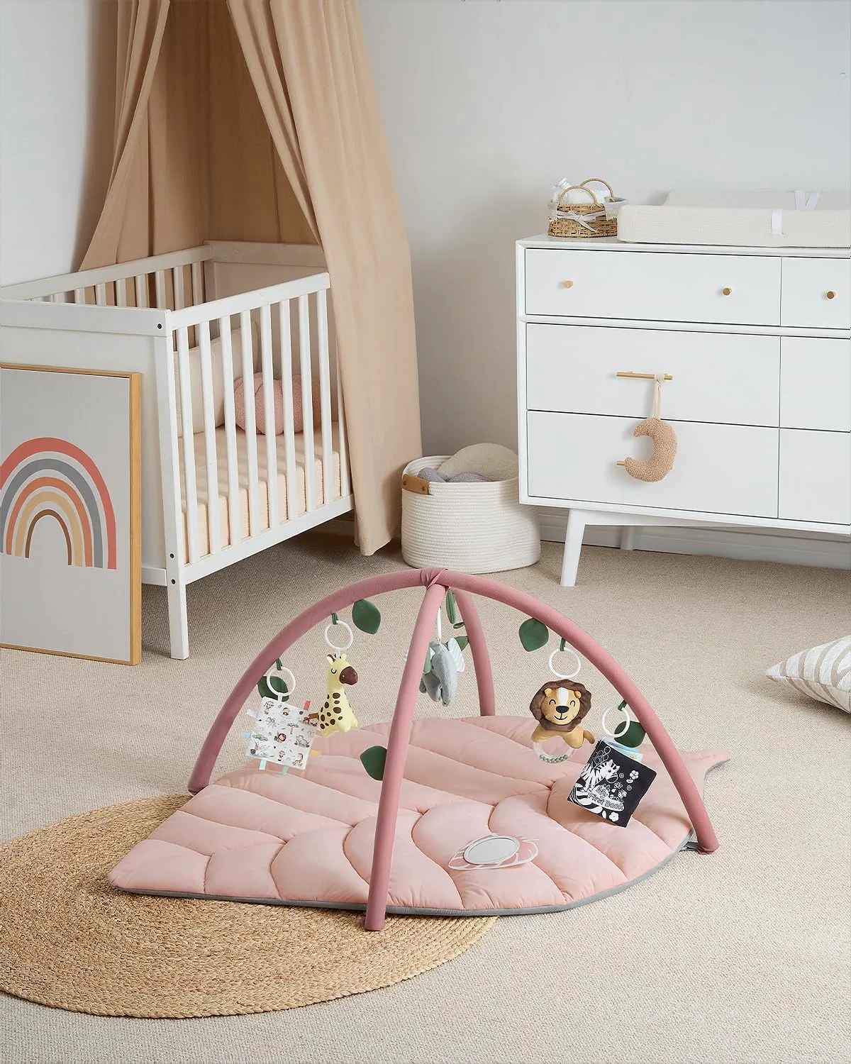 Blissful Diary Palestrina Neonato Montessori a Forma di Foglia con Arco Rimovibile e 6 Giochi, Rosa Cristallo - immagine 2