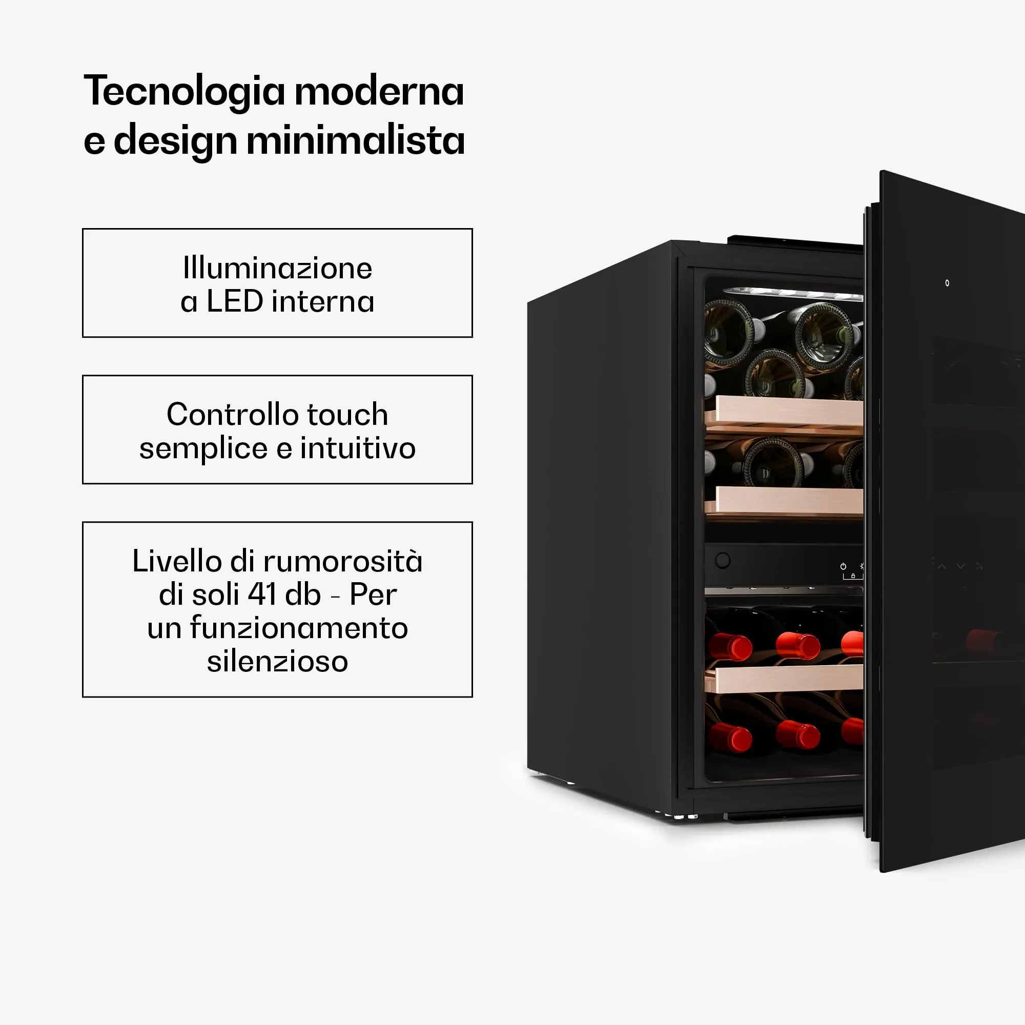 Klarstein Velaire Cantinetta per Vino Doppia Temperatura, 36 Bottiglie, 2 Zone 5-22°C, Touch, LED, Porta UV, Incasso, 41 dB - immagine 4