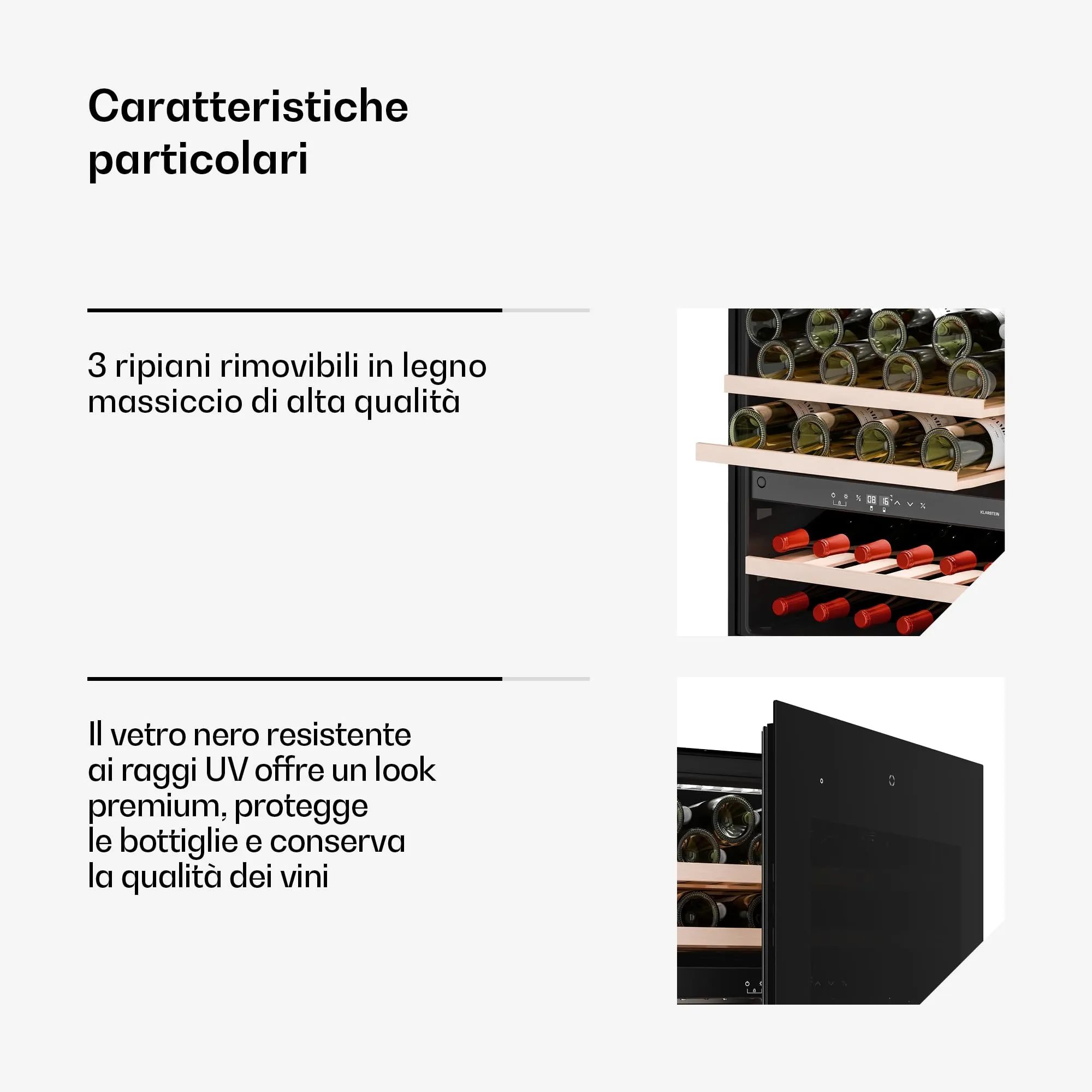 Klarstein Velaire Cantinetta per Vino Doppia Temperatura, 36 Bottiglie, 2 Zone 5-22°C, Touch, LED, Porta UV, Incasso, 41 dB - immagine 5