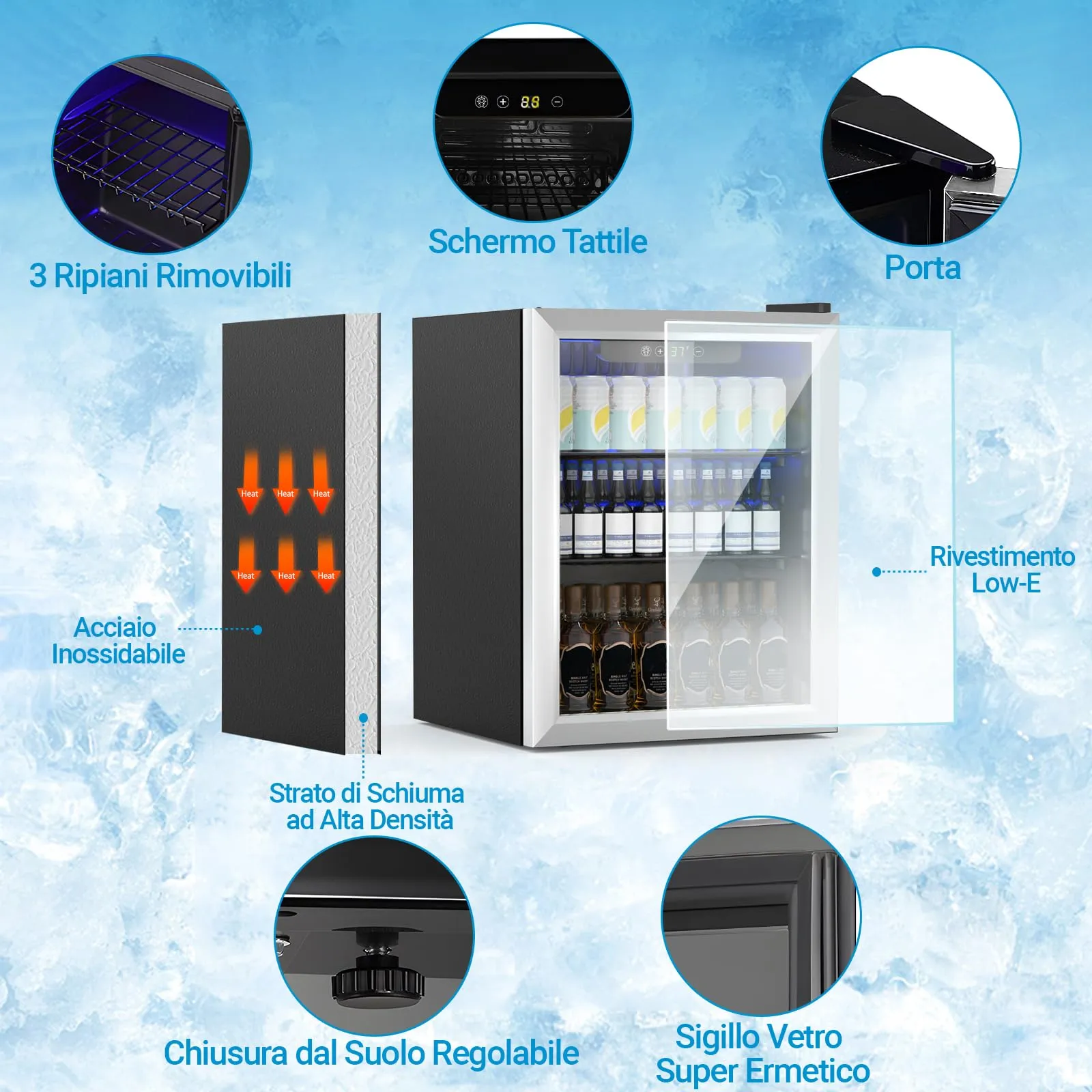 DollarDash Mini Frigo 50L per Bevande, Capacità 70 Lattine, Porta in Trasparente, Ripiani Regolabili e Display Digitale, Argento - immagine 2