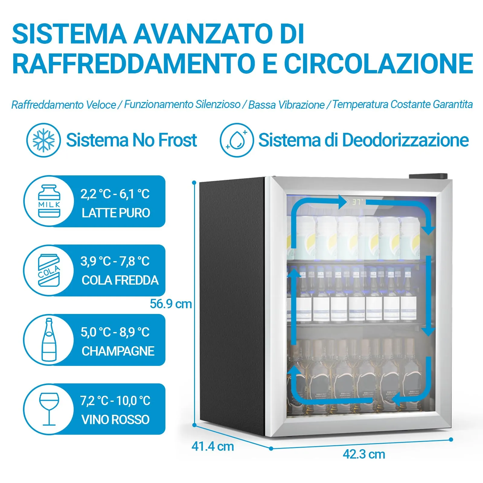 DollarDash Mini Frigo 50L per Bevande, Capacità 70 Lattine, Porta in Trasparente, Ripiani Regolabili e Display Digitale, Argento - immagine 4