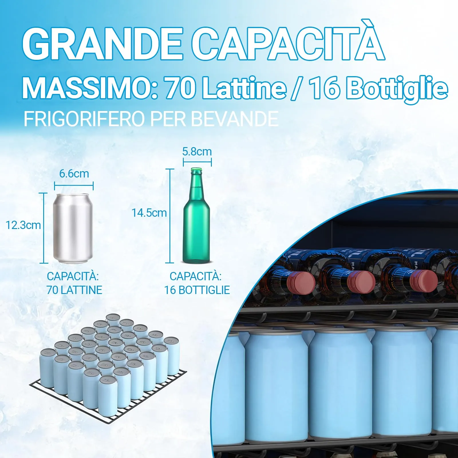 DollarDash Mini Frigo 50L per Bevande, Capacità 70 Lattine, Porta in Trasparente, Ripiani Regolabili e Display Digitale, Argento - immagine 5