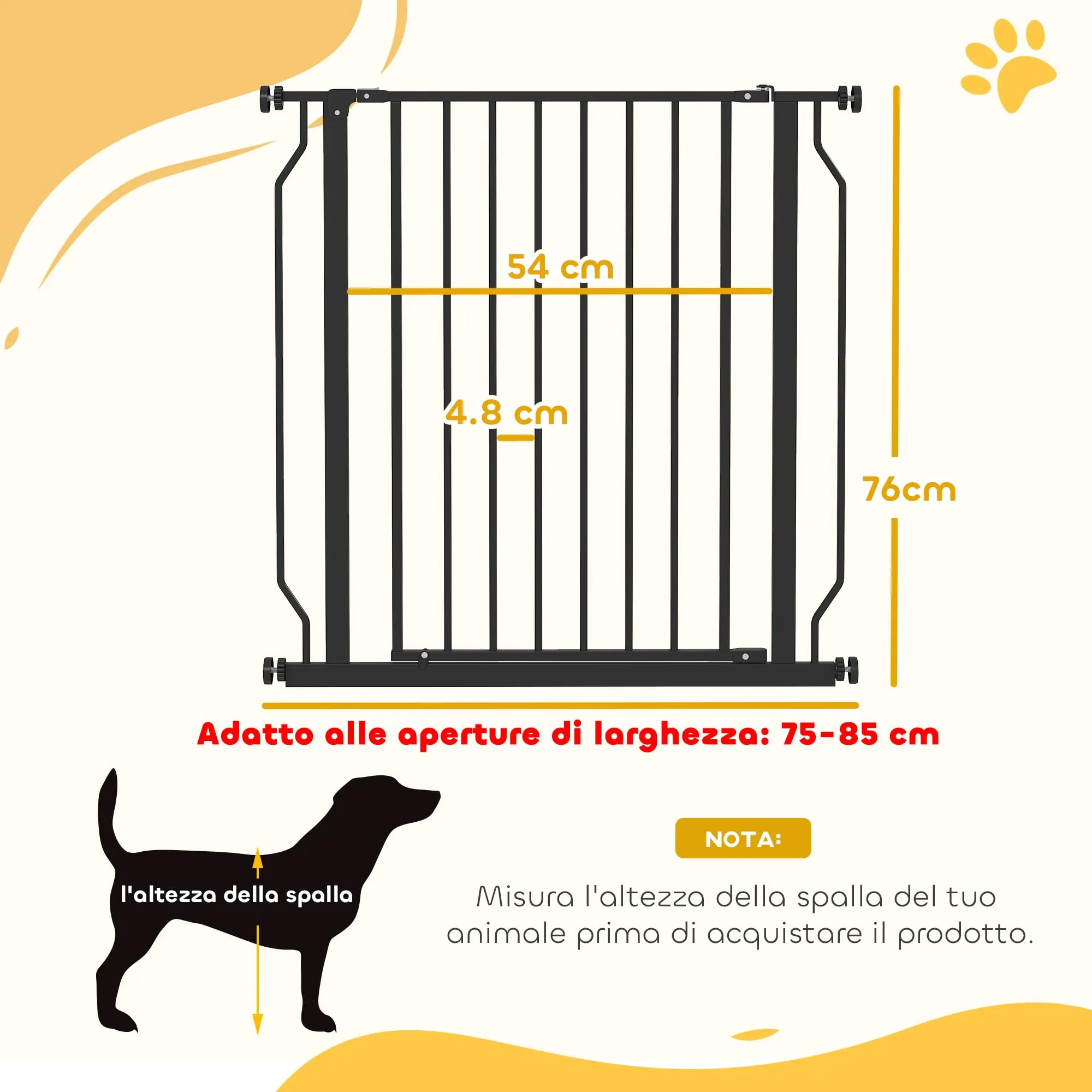 PawHut Cancelletto di Sicurezza per Cani Estensibile, 75-85x76 cm, Nero - immagine 3