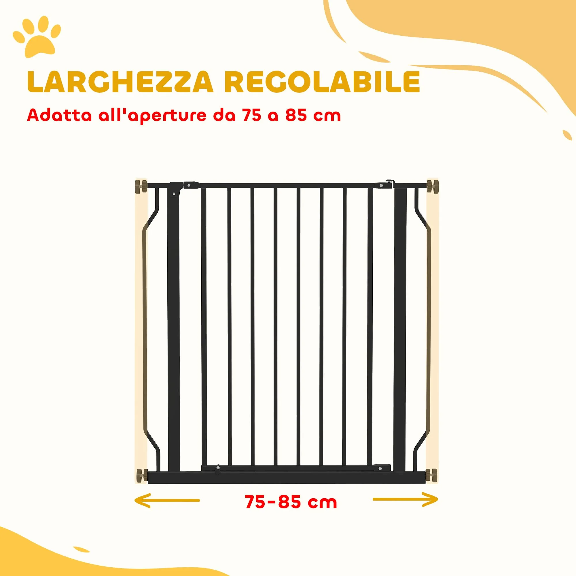 PawHut Cancelletto di Sicurezza per Cani Estensibile, 75-85x76 cm, Nero - immagine 4