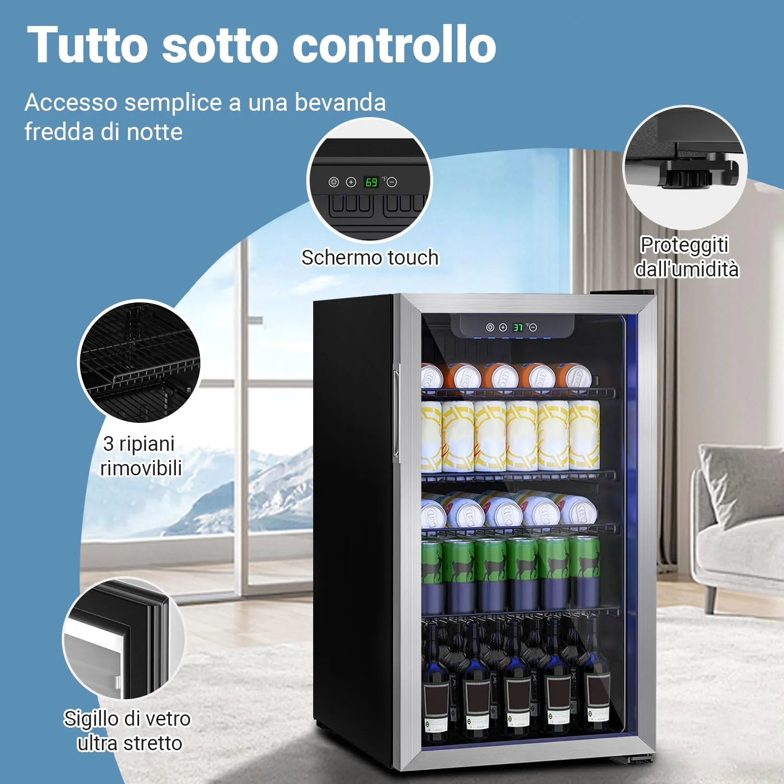DollarDash Mini Frigorifero per Bevande 80L con Porta Trasparente e Display Digitale, Argento - immagine 2