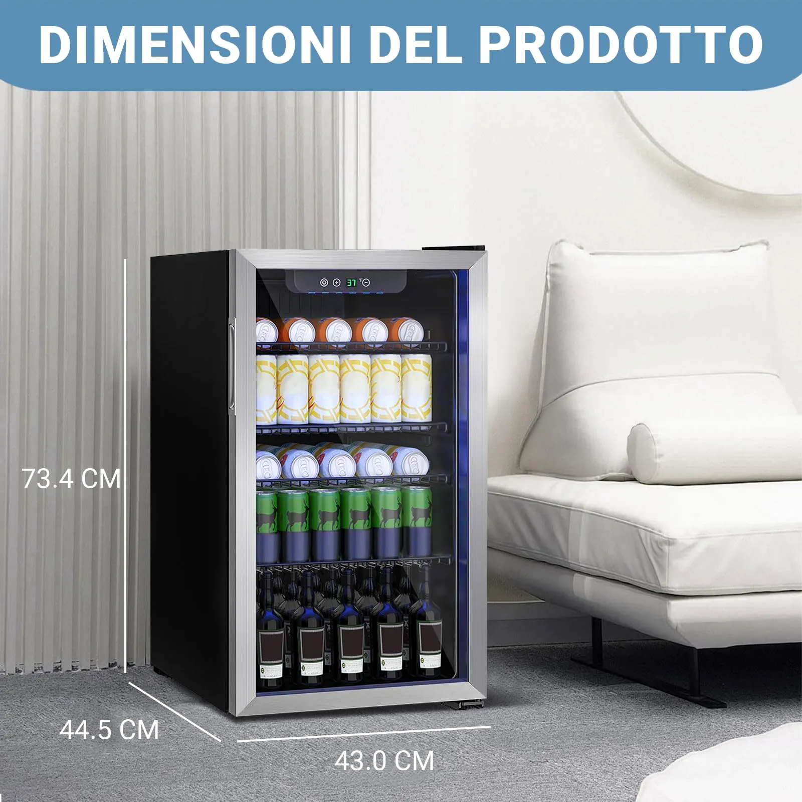 DollarDash Mini Frigorifero per Bevande 80L con Porta Trasparente e Display Digitale, Argento - immagine 3