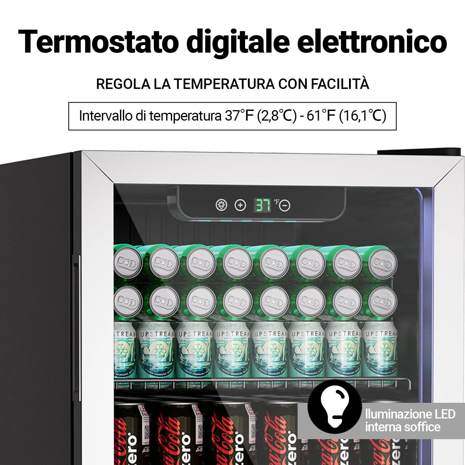 DollarDash Mini Frigorifero per Bevande 80L con Porta Trasparente e Display Digitale, Argento - immagine 4