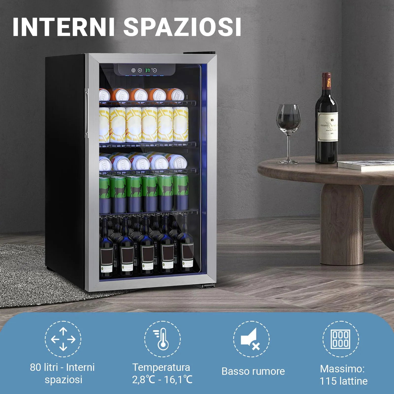 DollarDash Mini Frigorifero per Bevande 80L con Porta Trasparente e Display Digitale, Argento - immagine 5