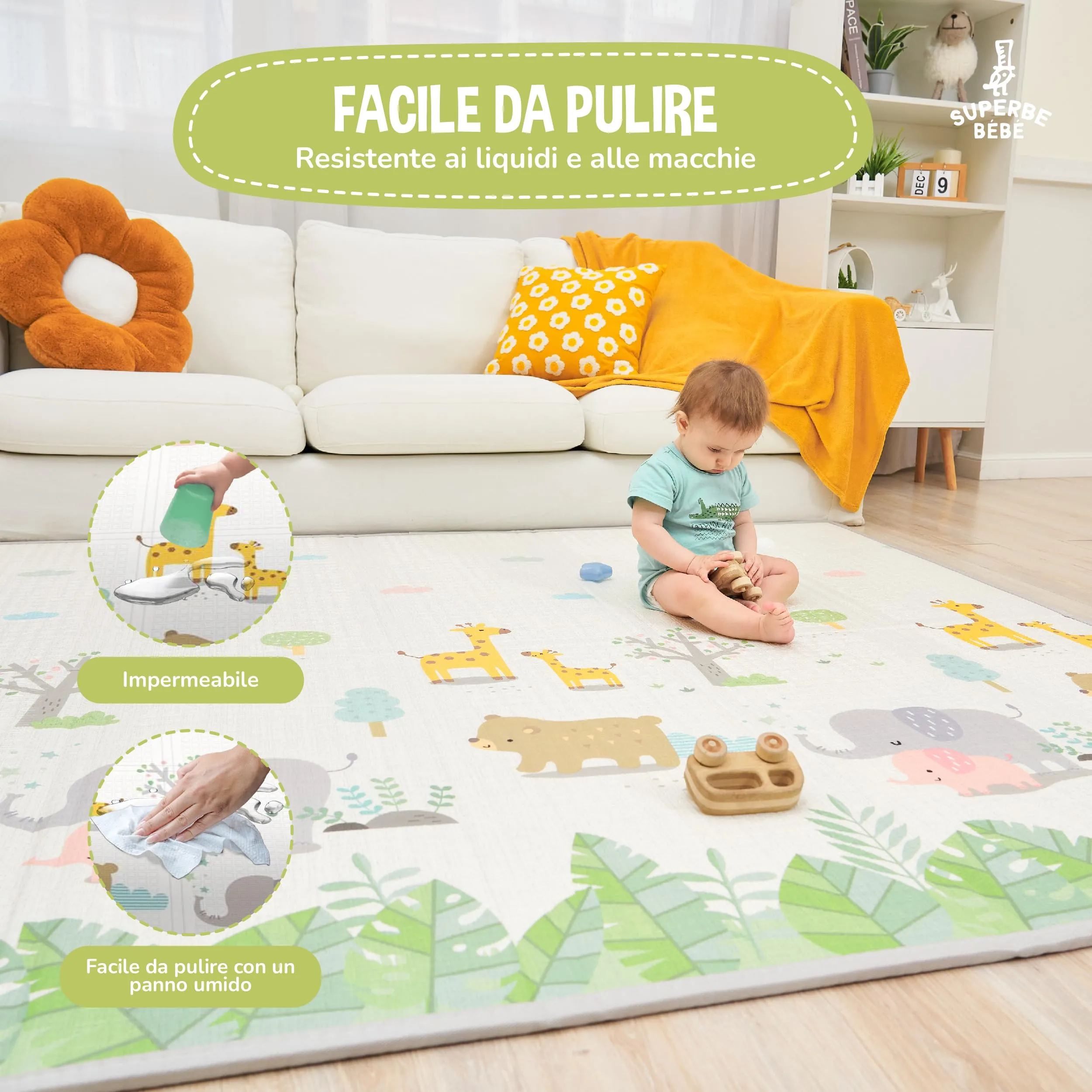 SUPERBE BEBE Tappeto Gioco Bambini Pieghevole 150x180x1cm Montessori Reversibile in Schiuma Alphabet - immagine 4