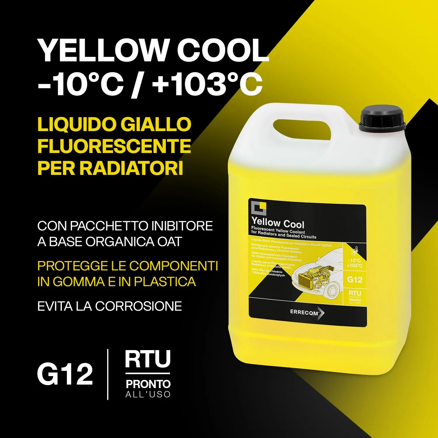 ERRECOM Yellow Cool Liquido Radiatore Giallo Fluorescente G12 OAT Pronto all'Uso 5 Litri - immagine 2