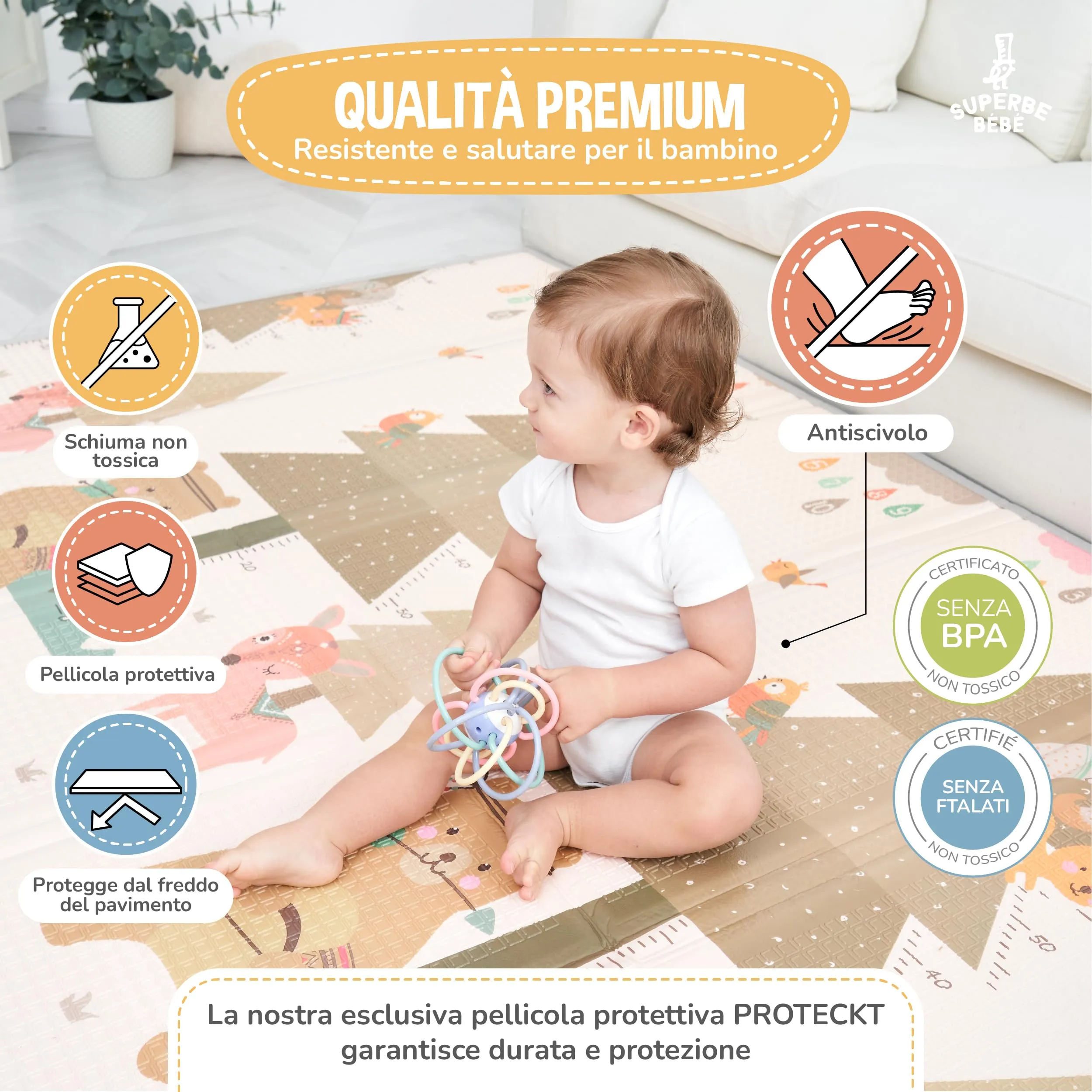 SUPERBE BEBE Tappeto Gioco Bambini Pieghevole 120x180x1cm Montessori Reversibile in Schiuma - immagine 5