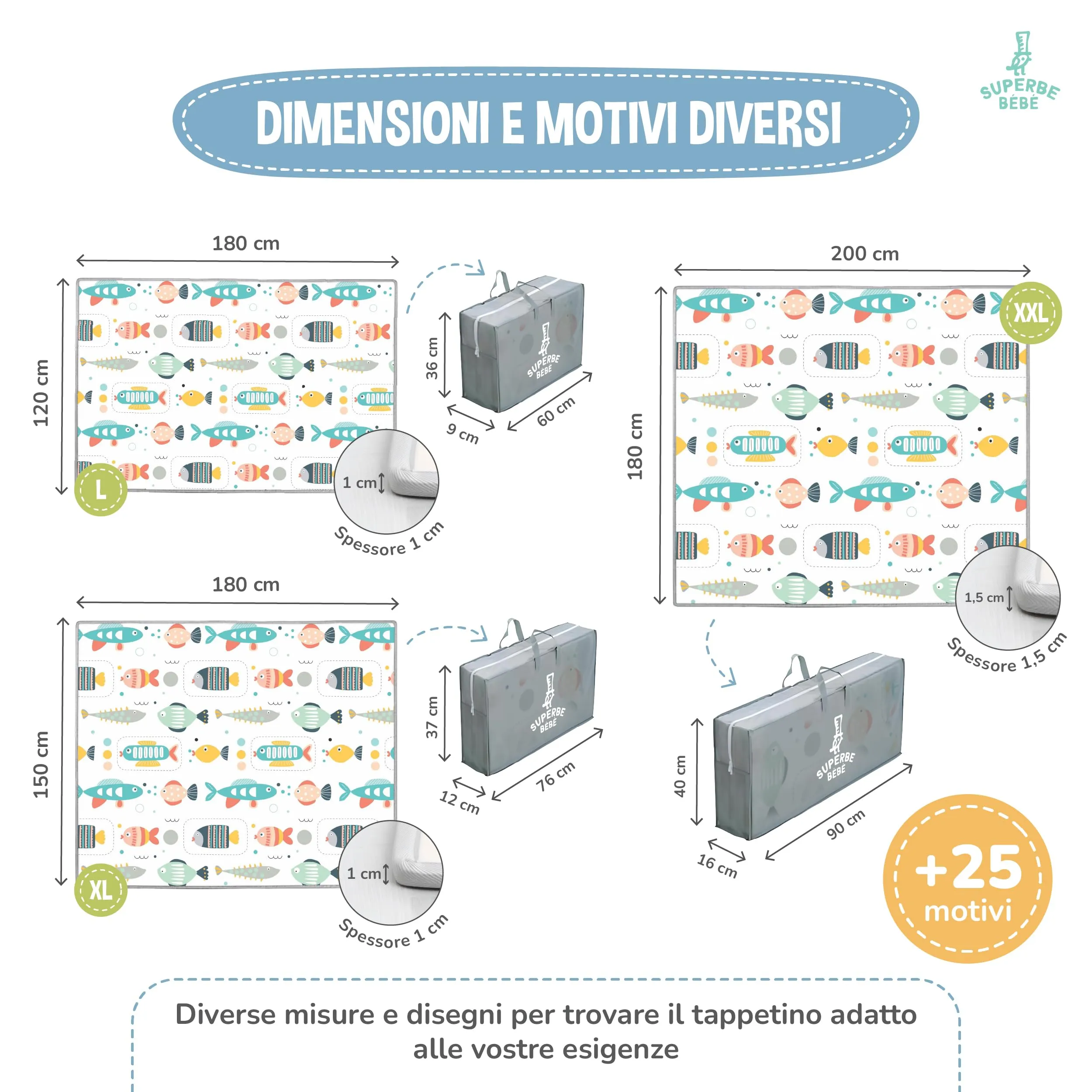 SUPERBE BEBE Tappeto Gioco Bambini Pieghevole 120x180x1cm Montessori Reversibile in Schiuma - immagine 7
