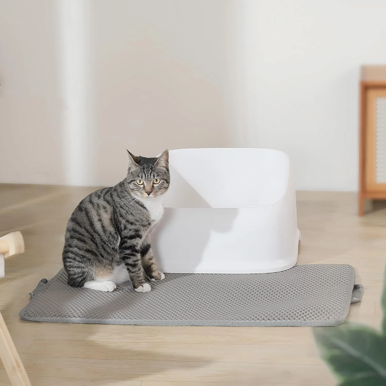 Conlun Tappetino Lettiera Gatto, Doppio Strato, Impermeabile, Lavabile, Antiscivolo, 68.5x48cm, Grigio - immagine 8