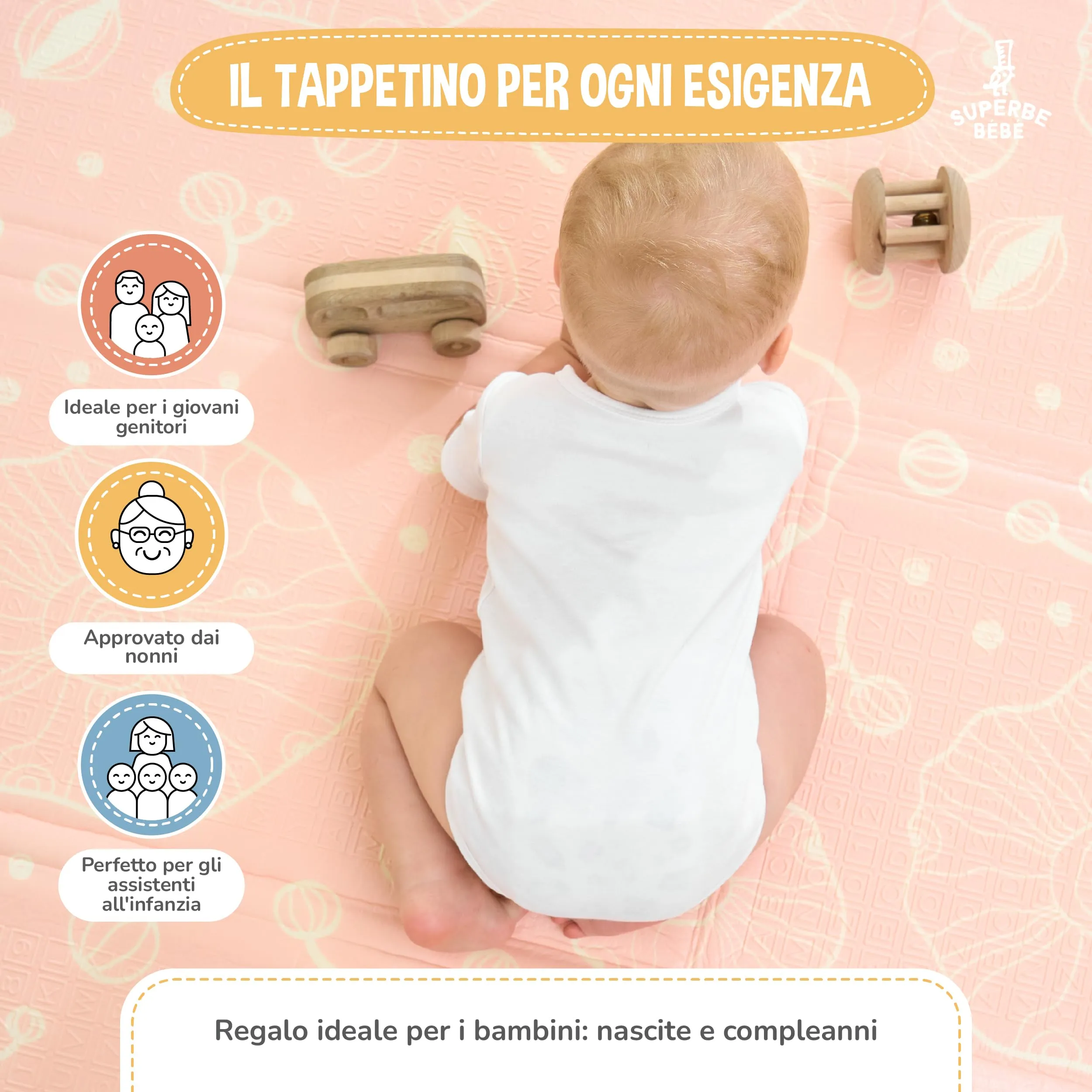 SUPERBE BEBE Tappeto Gioco Bambini Pieghevole 150x180x1cm Montessori Reversibile in Schiuma - immagine 4